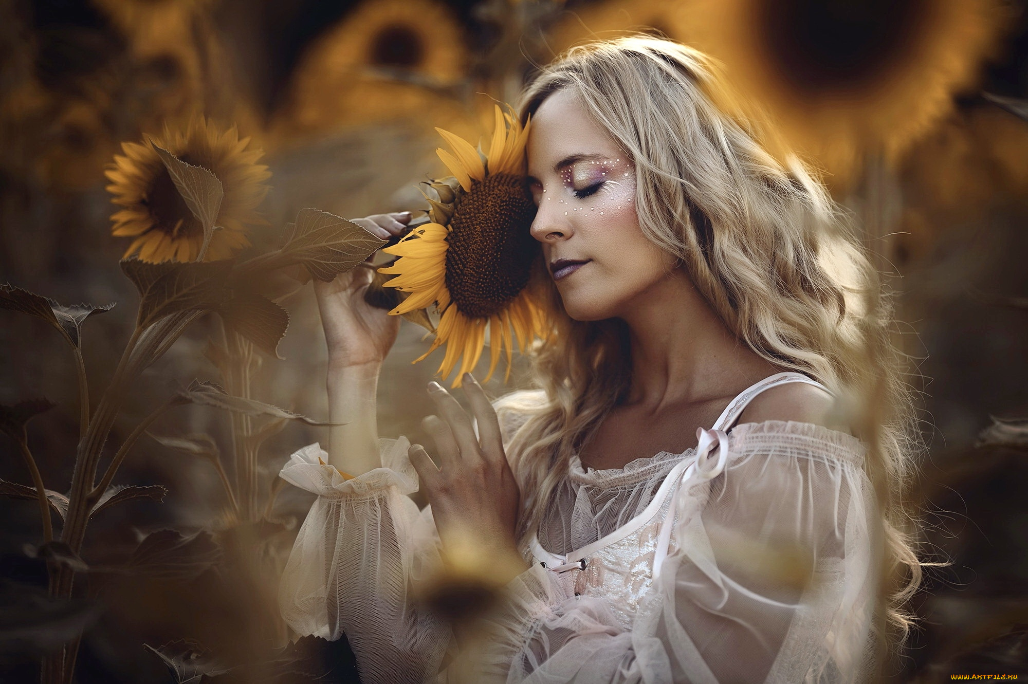 девушки, -, блондинки, , светловолосые, блондинка, макияж, подсолнух