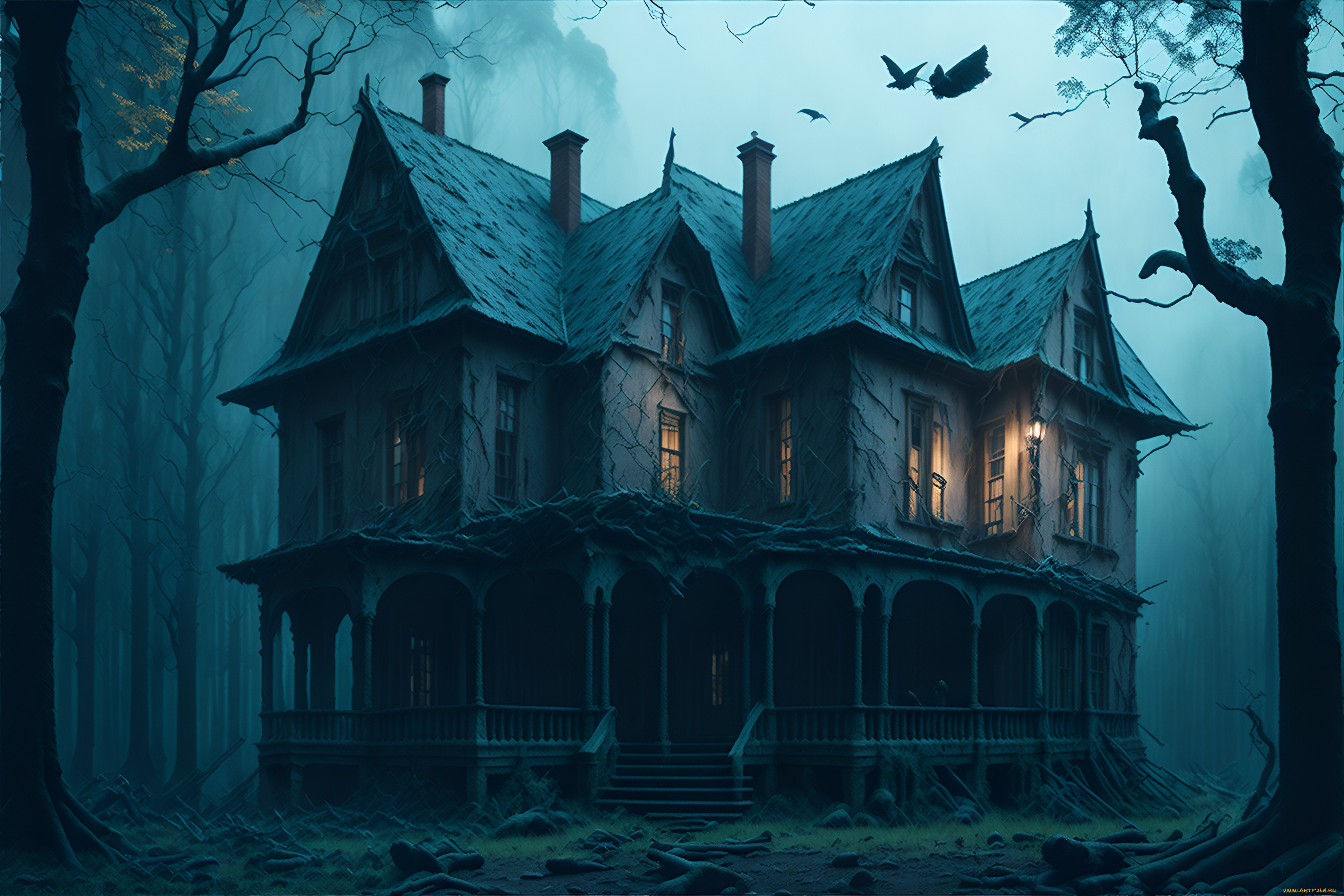 фэнтези, другое, дом, лес, свет