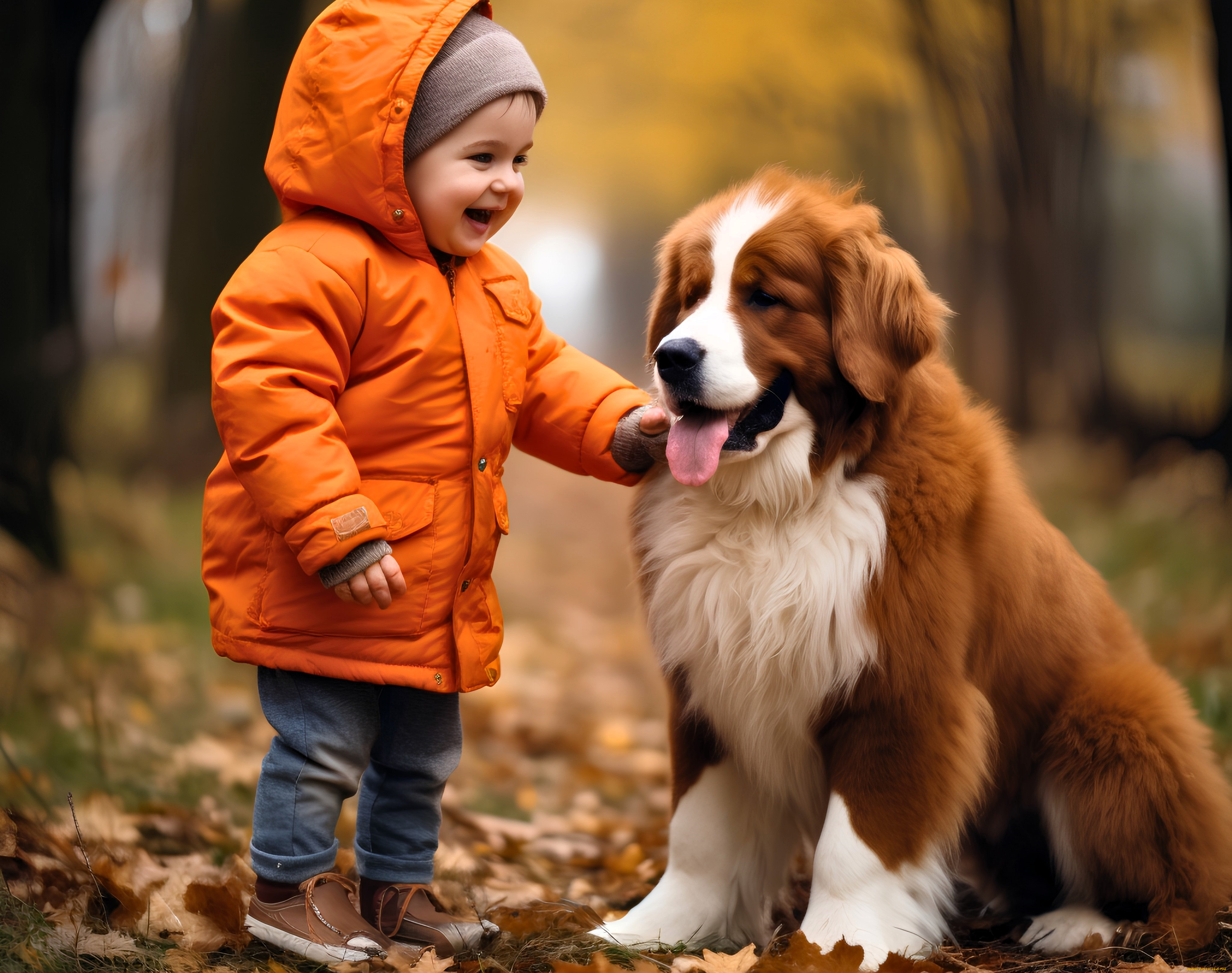 разное, дети, девочка, куртка, собака, осень