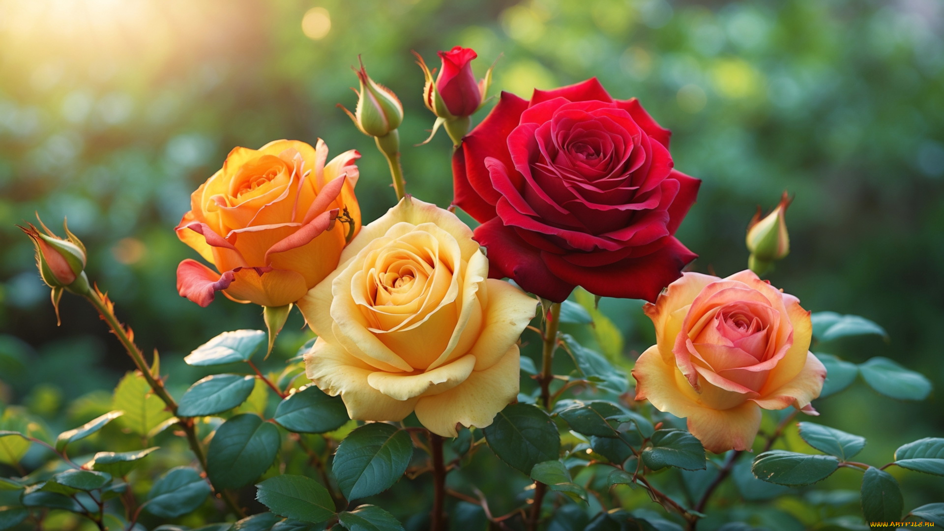 3д, графика, цветы, , flowers, куст, розы, бутоны