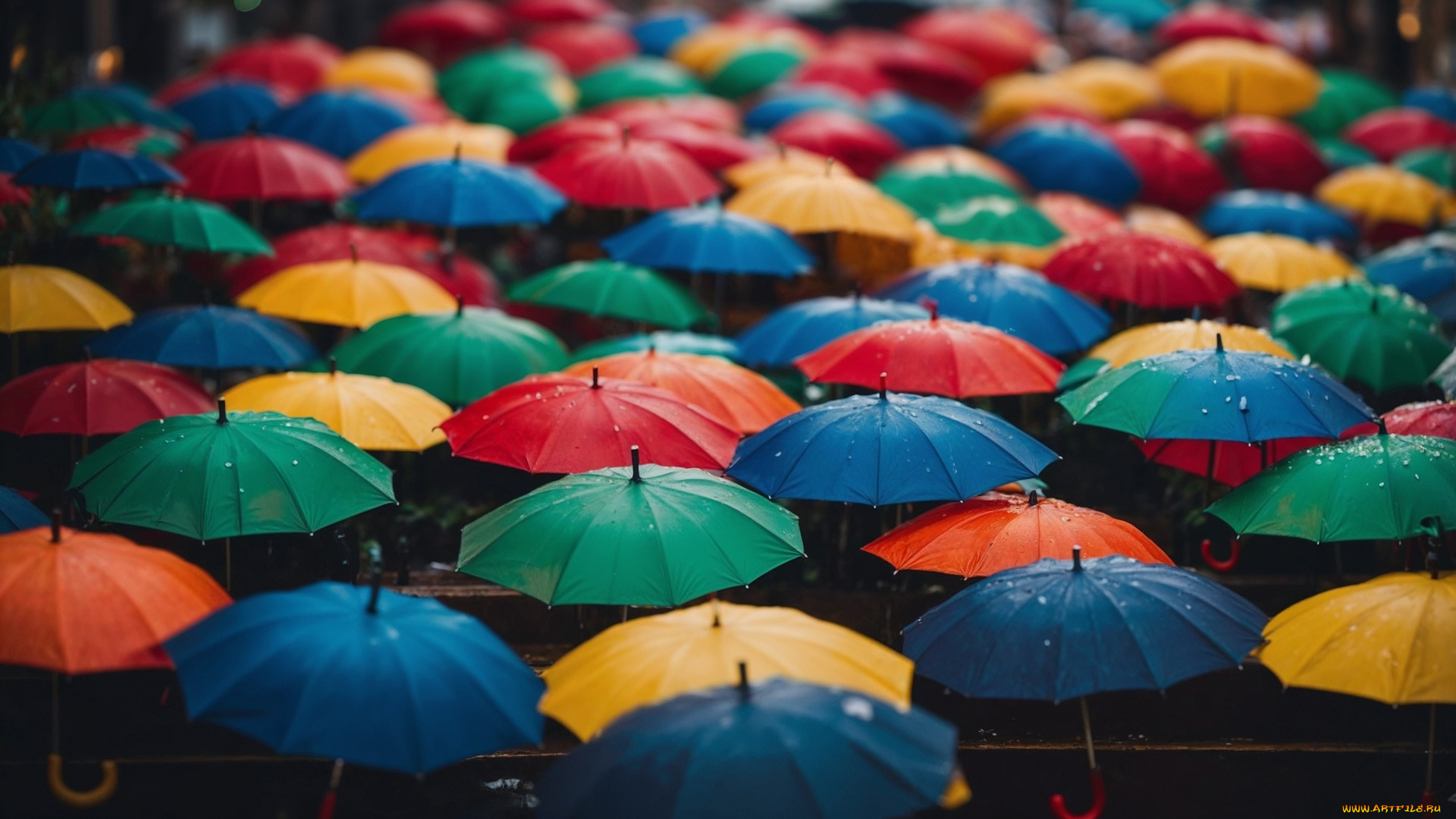 3д, графика, реализм, , realism, разноцветные, зонтики, капли