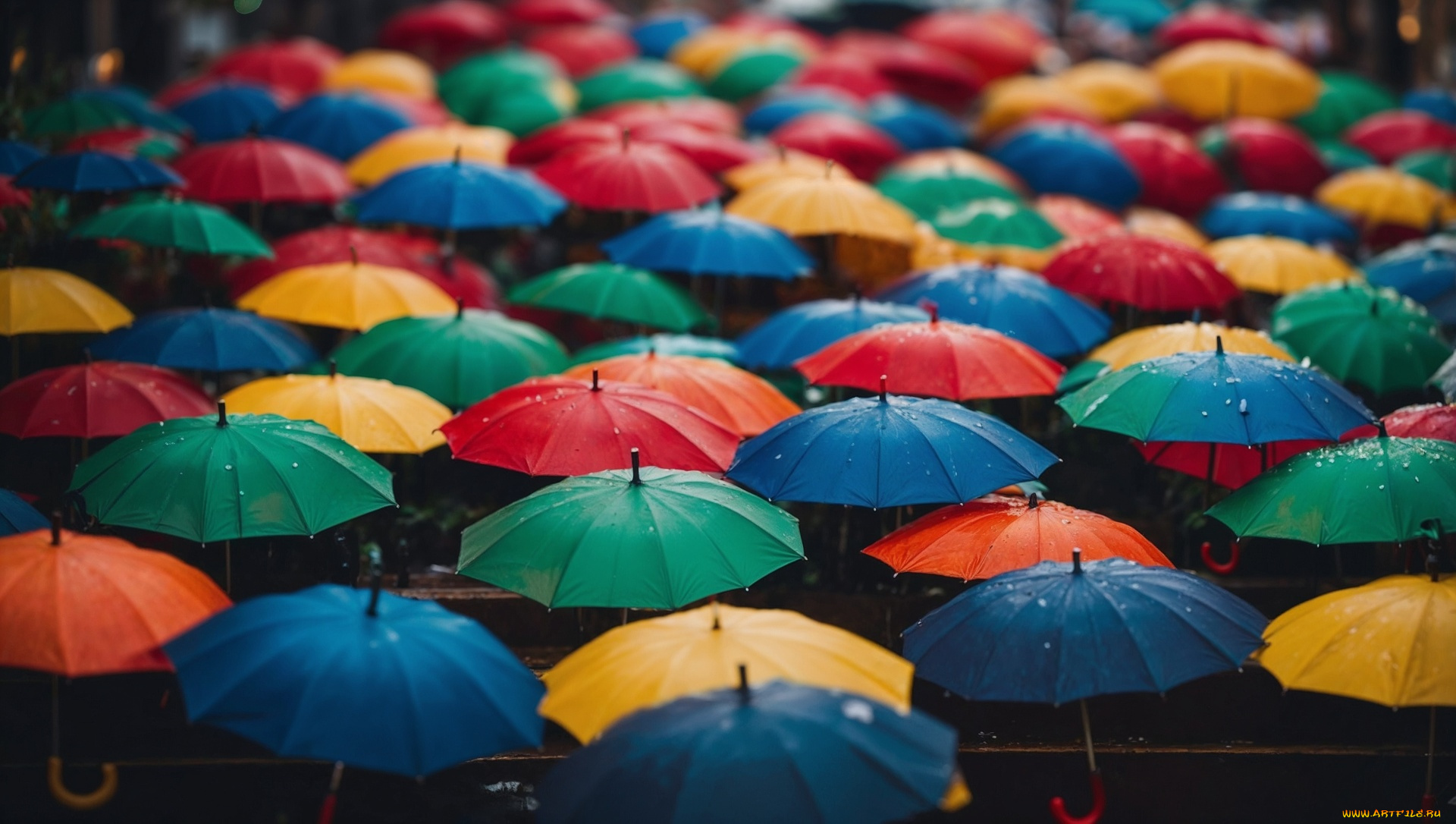 3д, графика, реализм, , realism, разноцветные, зонтики, капли