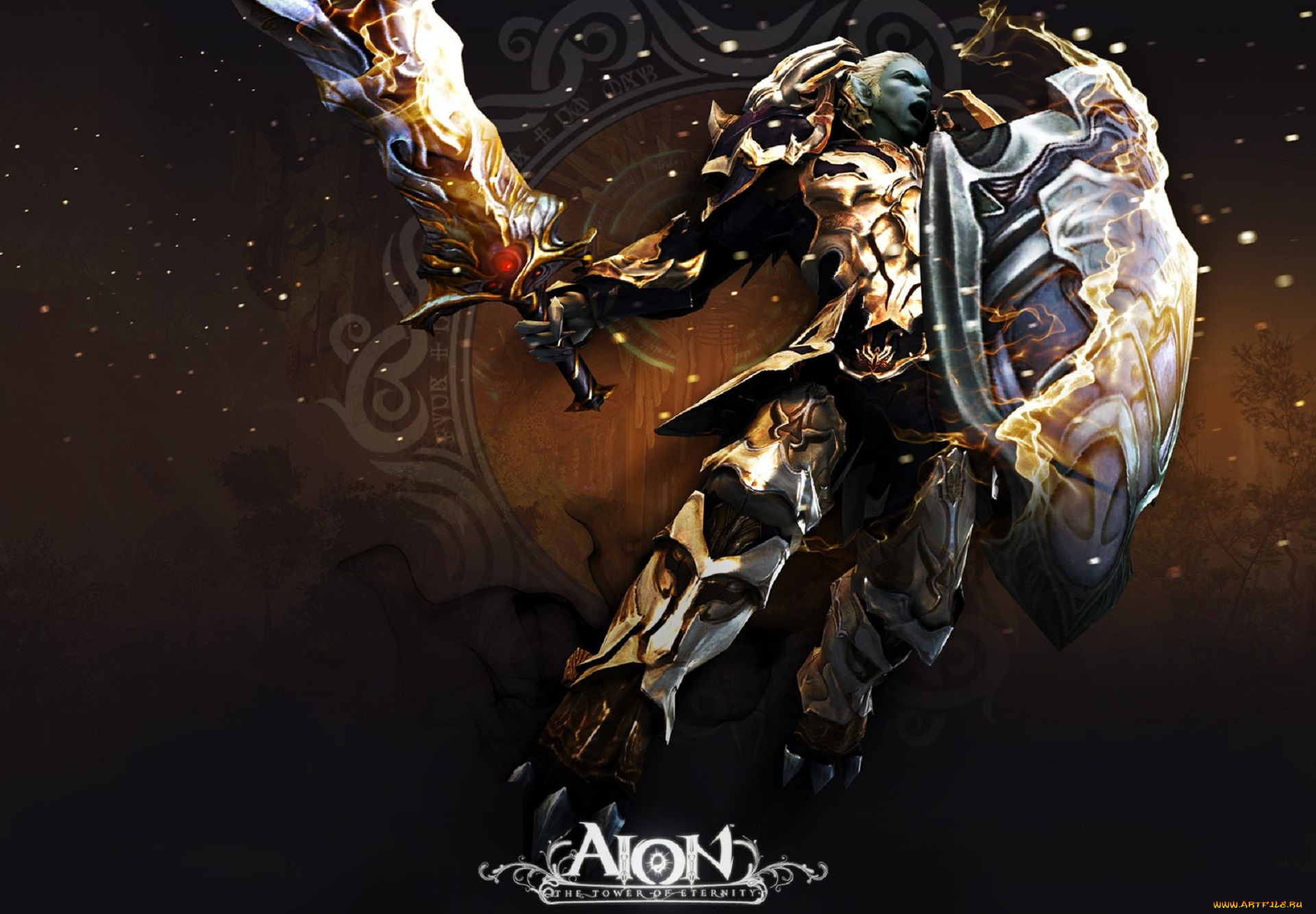 видео, игры, aion, , the, tower, of, eternity, девушка, броня, щит, меч, оружие