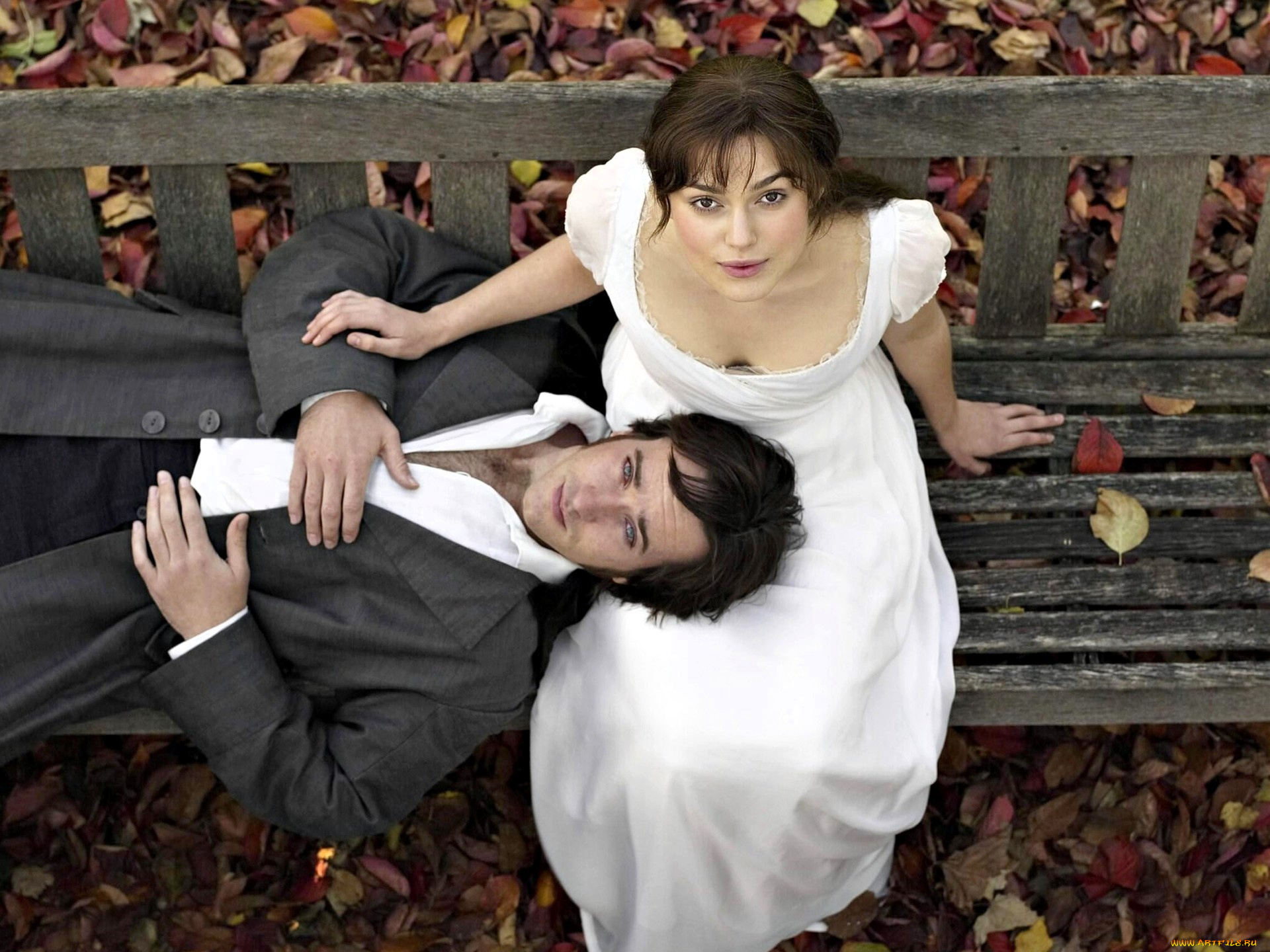 кино, фильмы, pride, &, prejudice, пара, скамейка, листья, осень