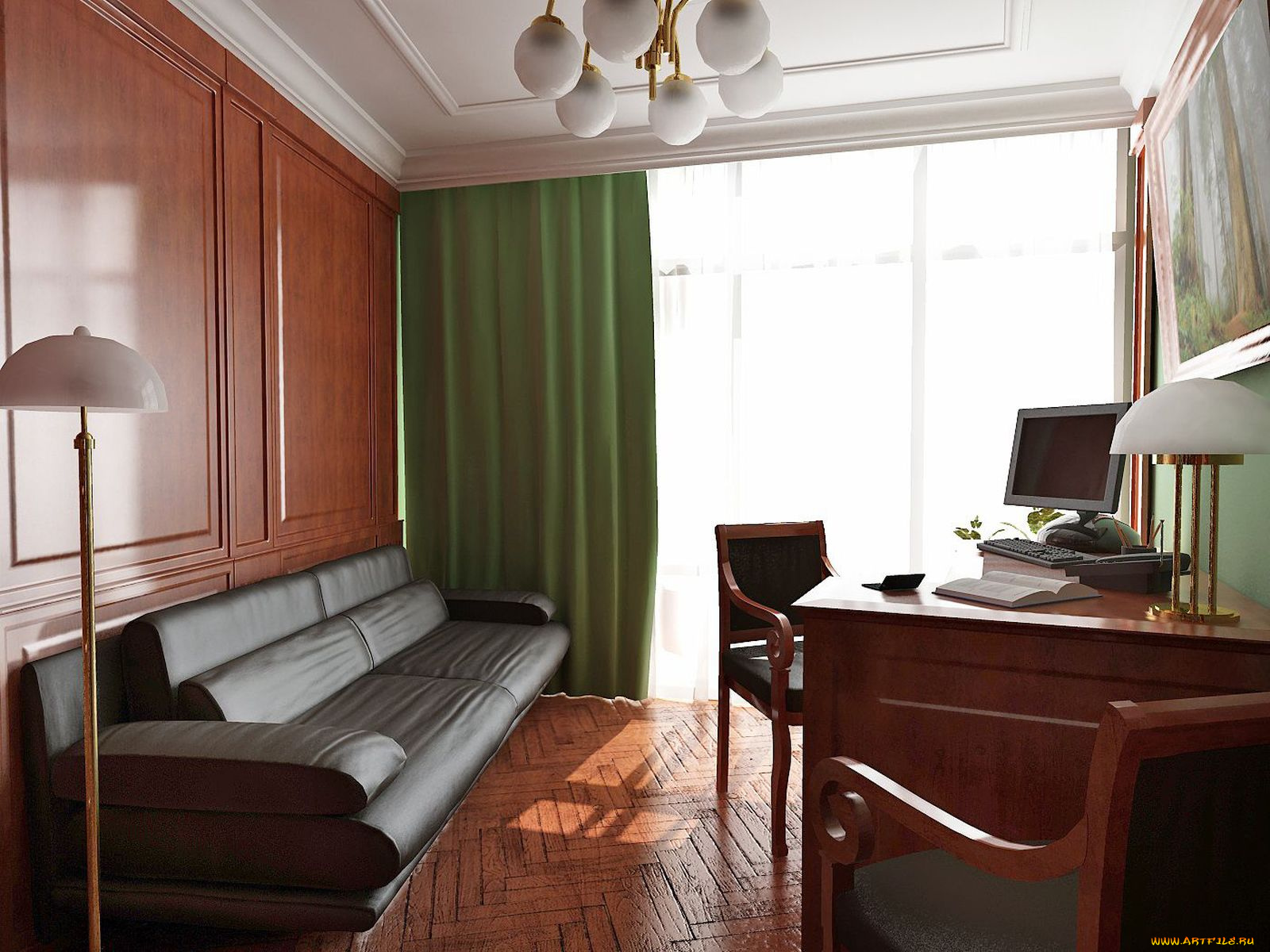 интерьер, кабинет, библиотека, офис