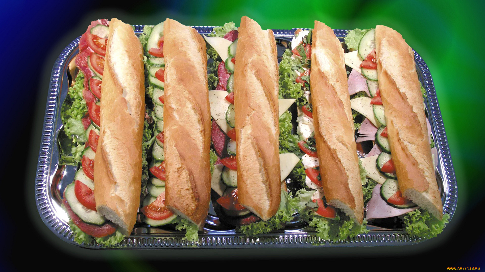 еда, бутерброды, гамбургеры, канапе, зелень, сыр, колбаса, багеты, поднос