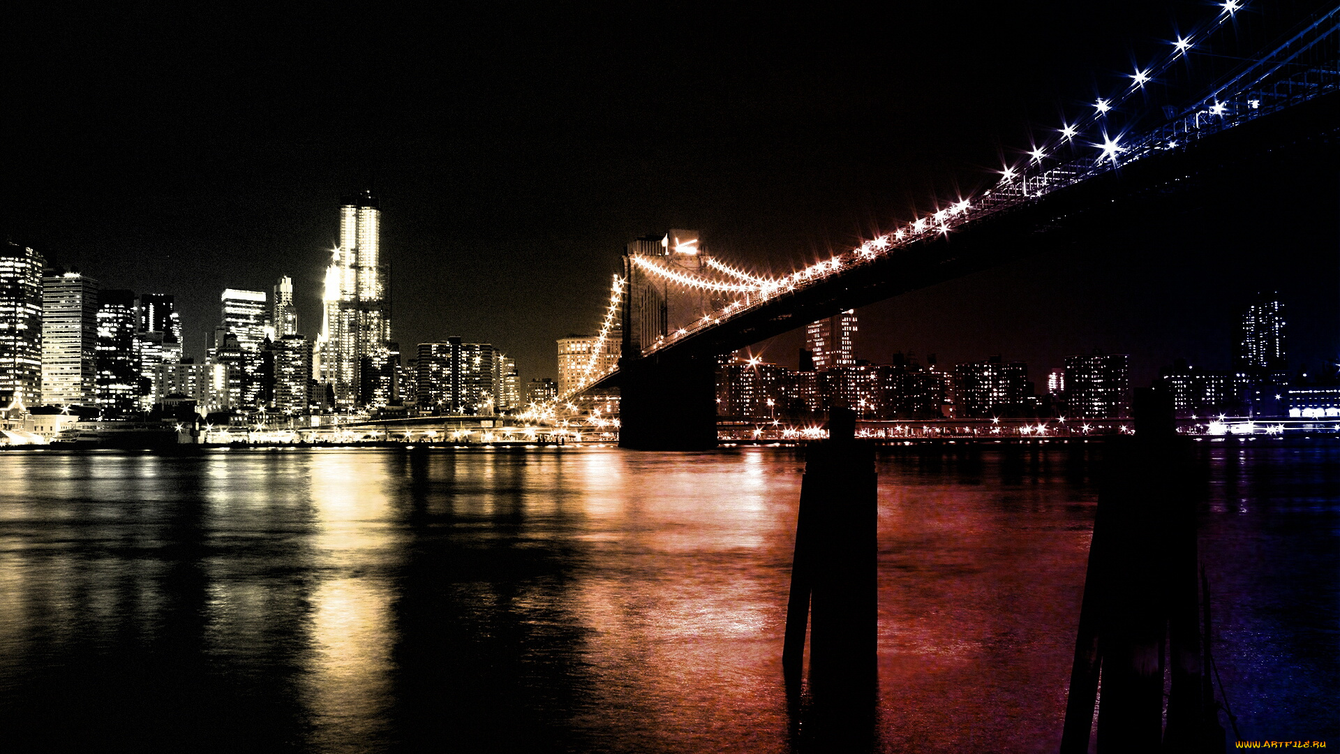 города, нью, йорк, сша, ночь, дома, огни