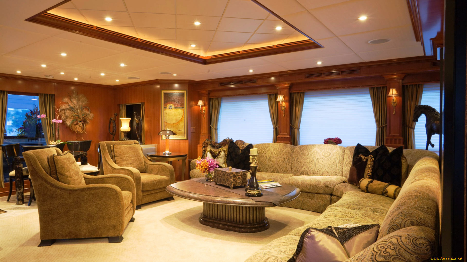 интерьер, каюты, помещения, на, корабле, диван, кресло