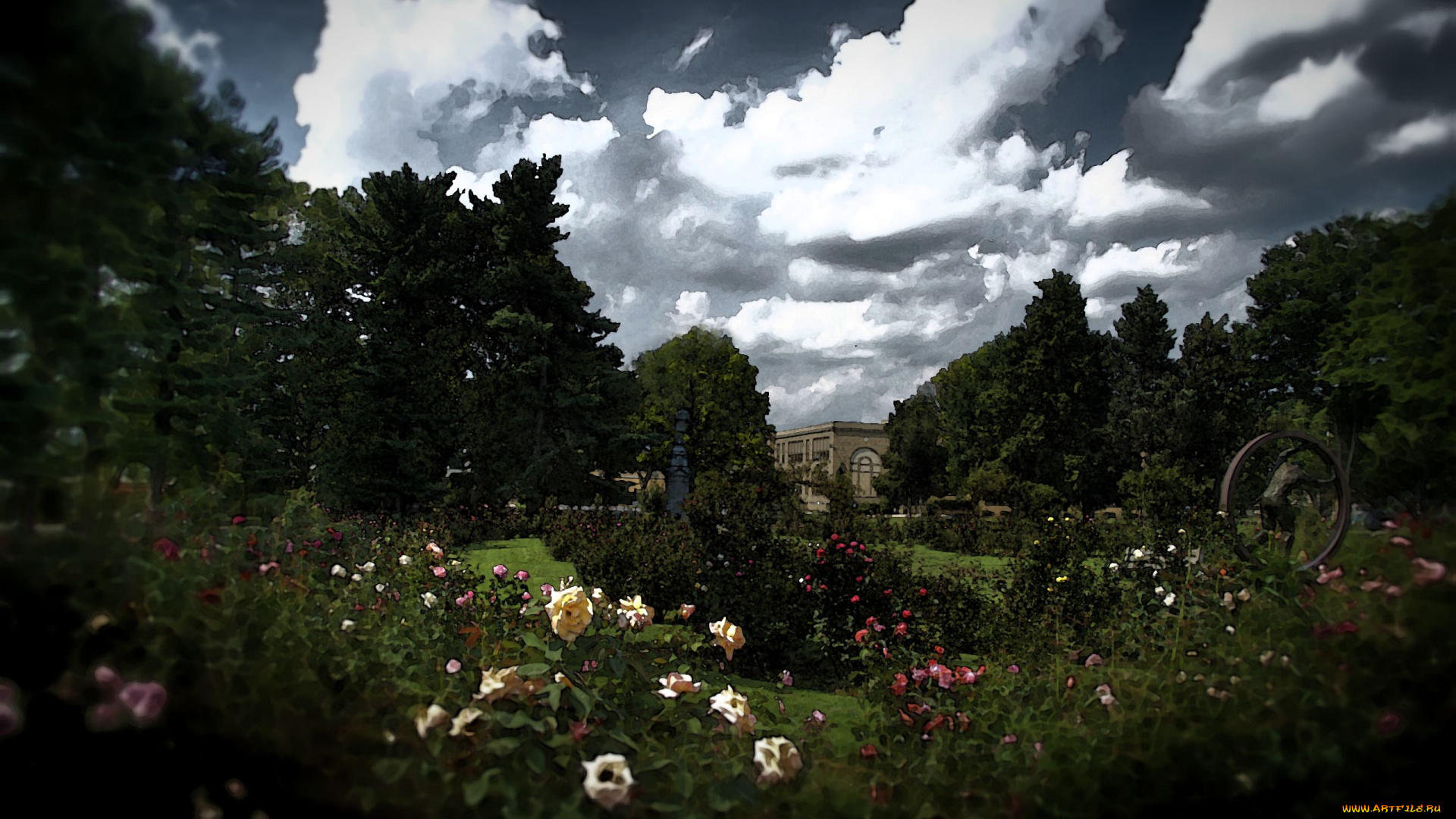 рисованные, природа, розовый, сад