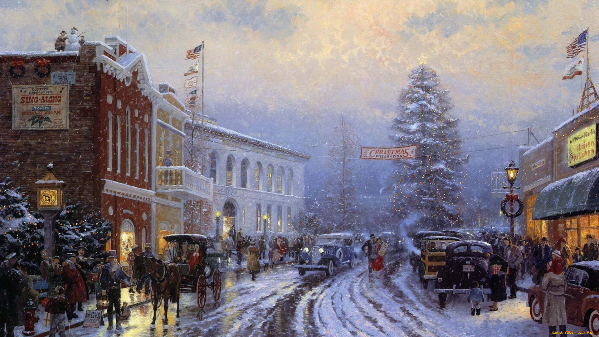 thomas, kinkade, рисованные, город