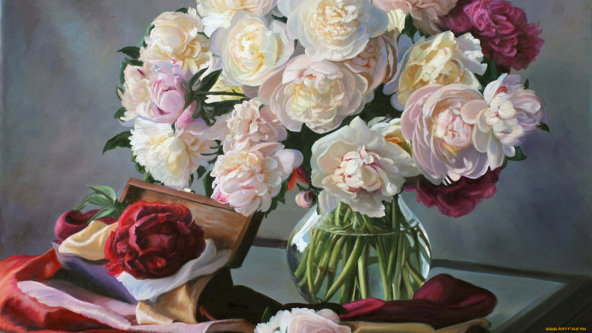 zbigniew, kopania, рисованные, ваза, букет, пионы