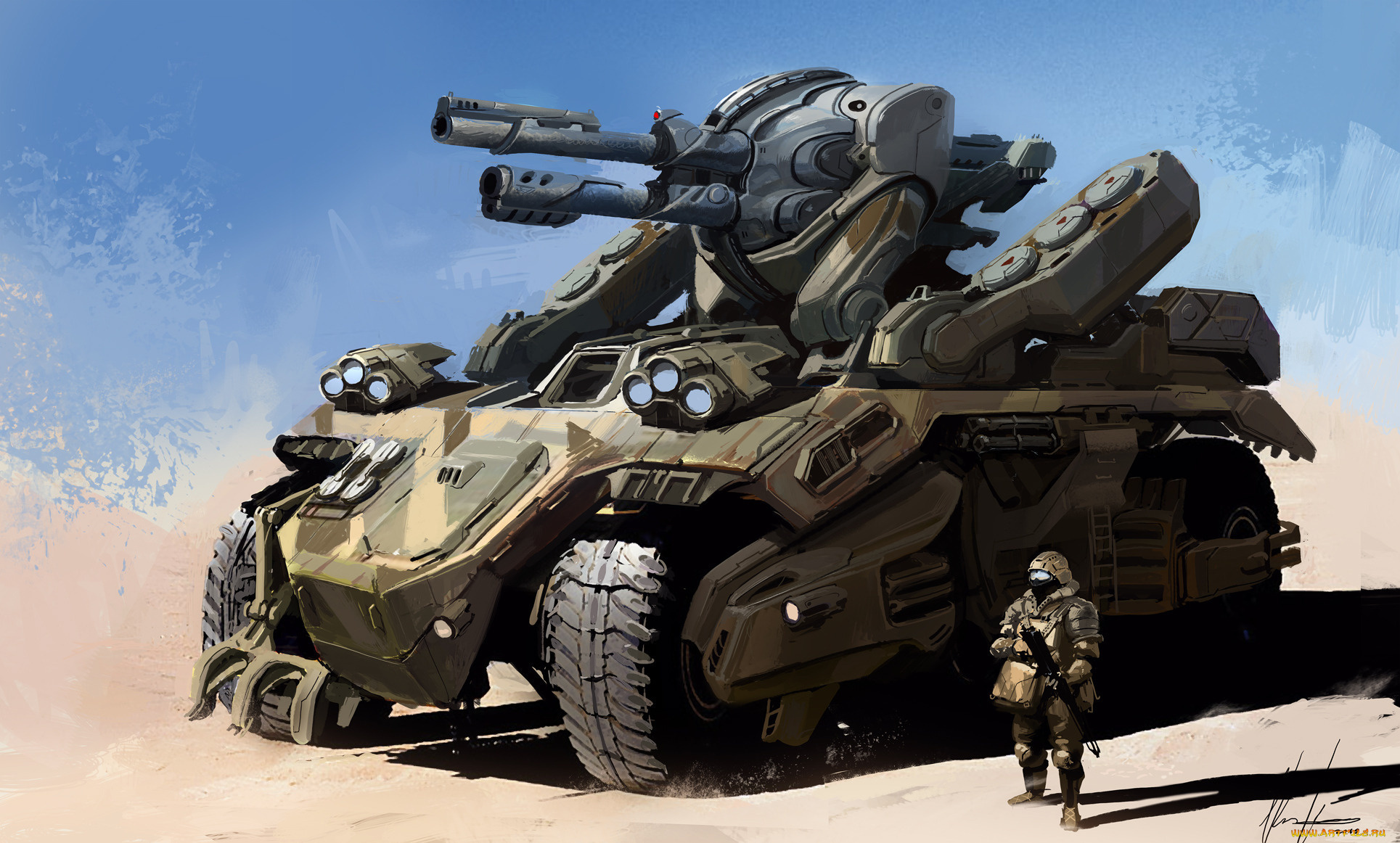 фэнтези, иные, миры, времена, солдат, колеса, боевая, машина, пушка