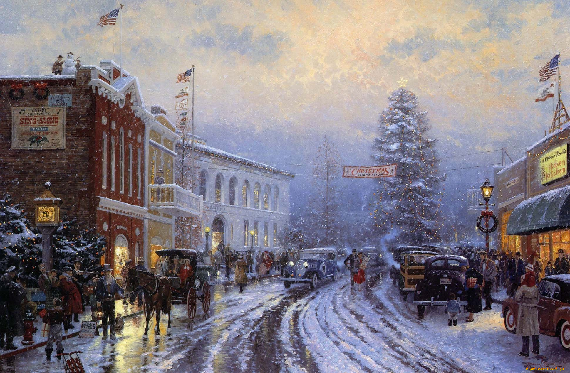 thomas, kinkade, рисованные, город