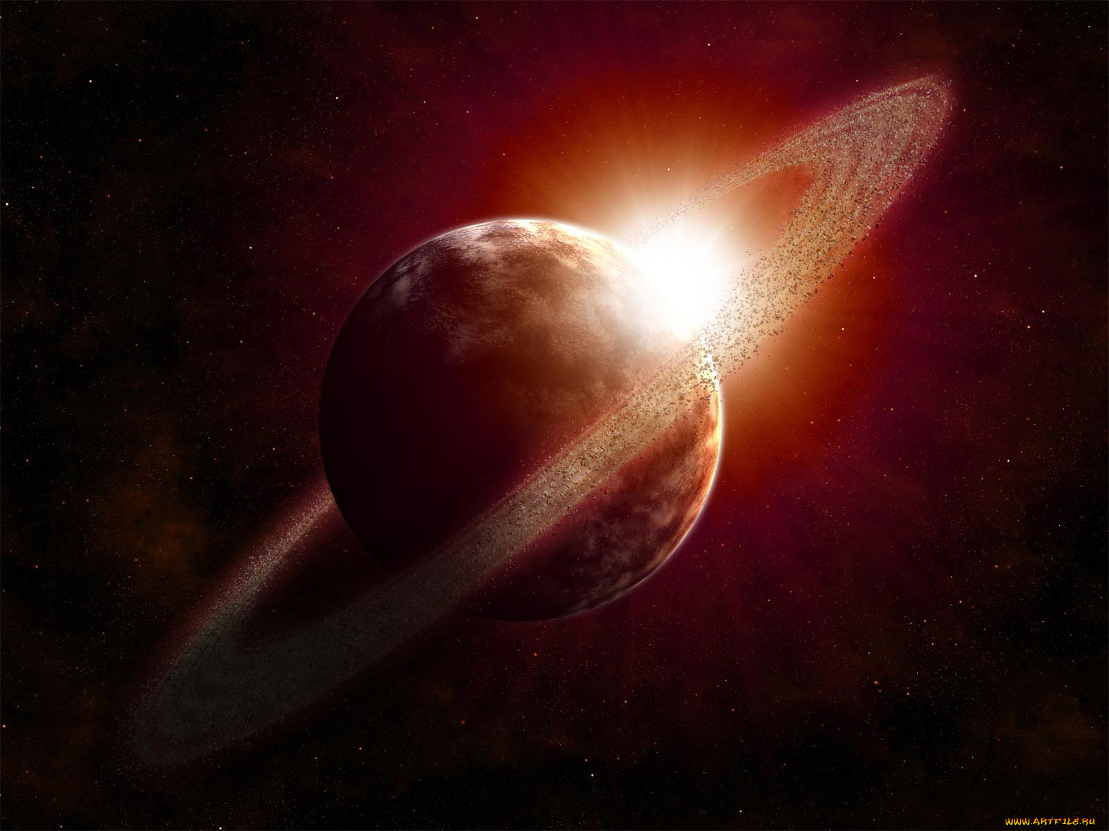 сатурн, космос, звезды, солнце, кольца, вселенная