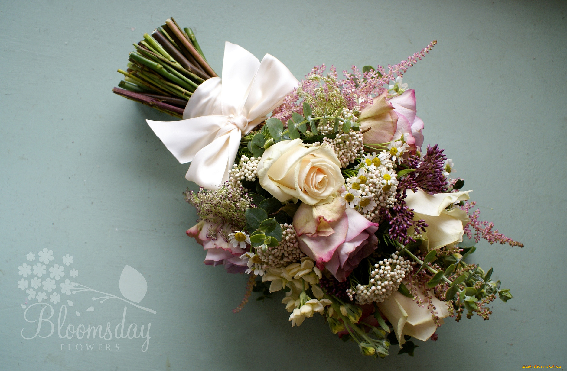 цветы, букеты, композиции, ромашки, левкой, бант, розы