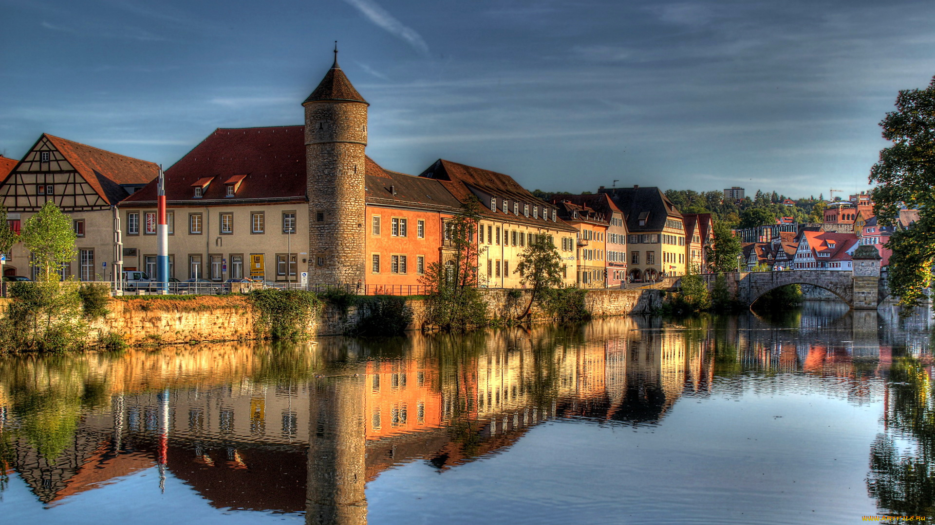 германия, швебиш, халль, города, улицы, площади, набережные, река, мост, дома
