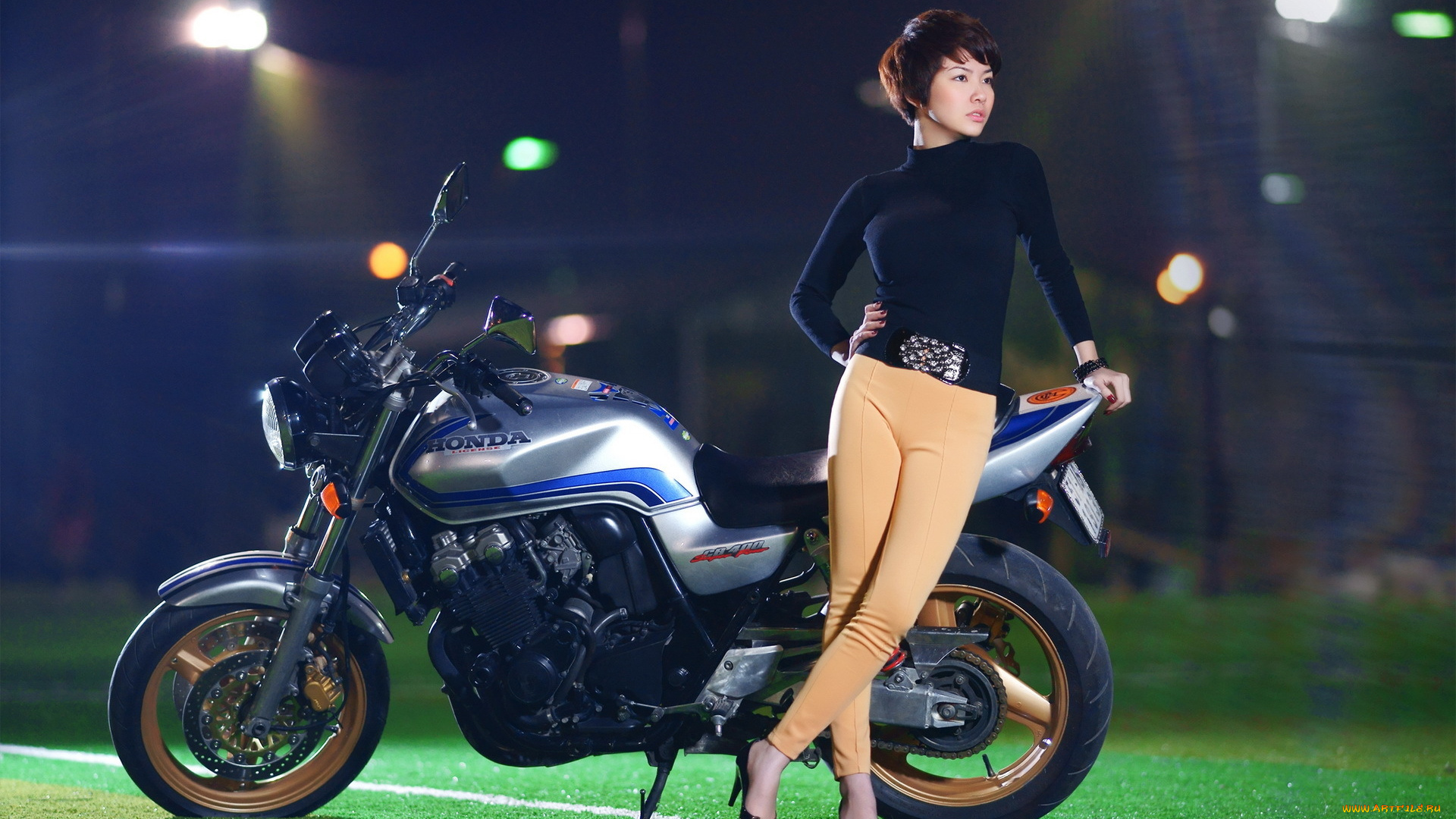 мотоциклы, мото, девушкой, мотоцикл, азиатка, honda, девушка