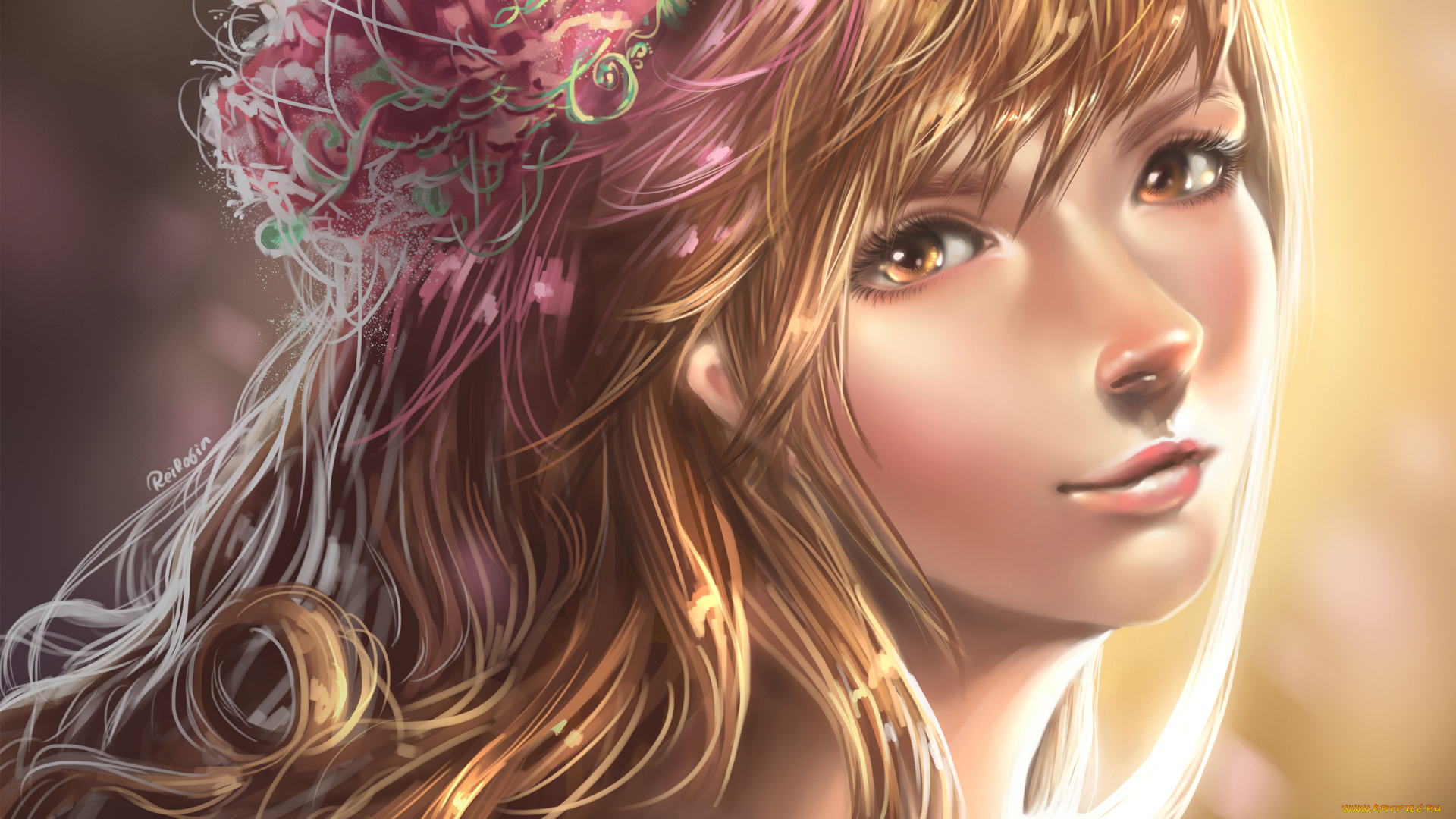 рисованные, люди, цветок, лицо, девушка