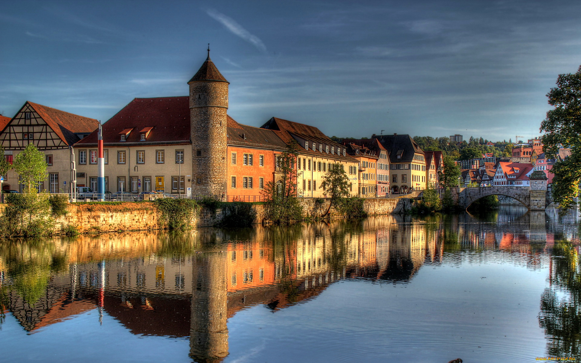 германия, швебиш, халль, города, улицы, площади, набережные, река, мост, дома