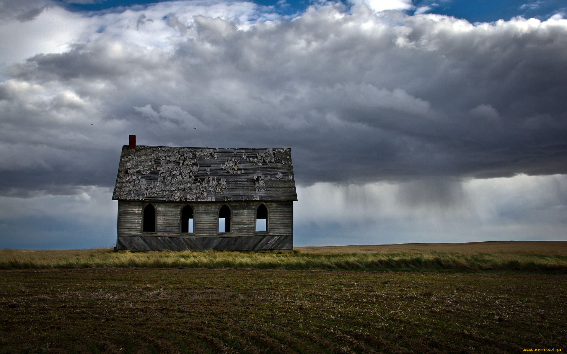разное, развалины, руины, металлолом, поле, дом, пейзаж