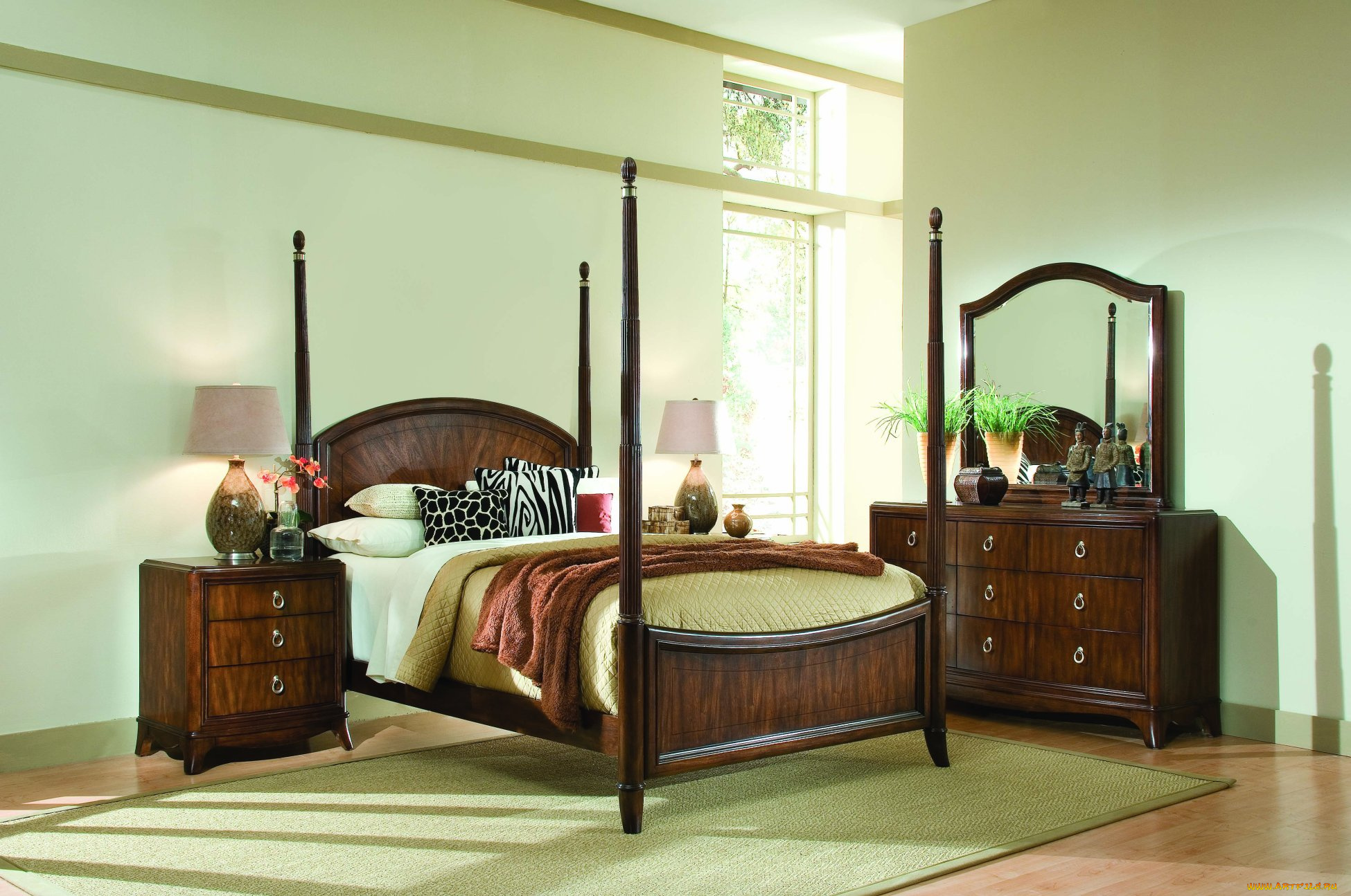 интерьер, спальня, кровать, тумбочки, подушки