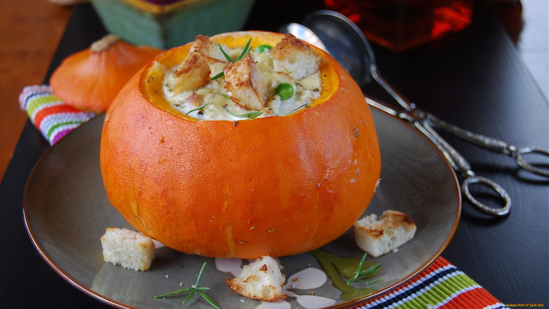 еда, вторые, блюда, тыква, сухарики