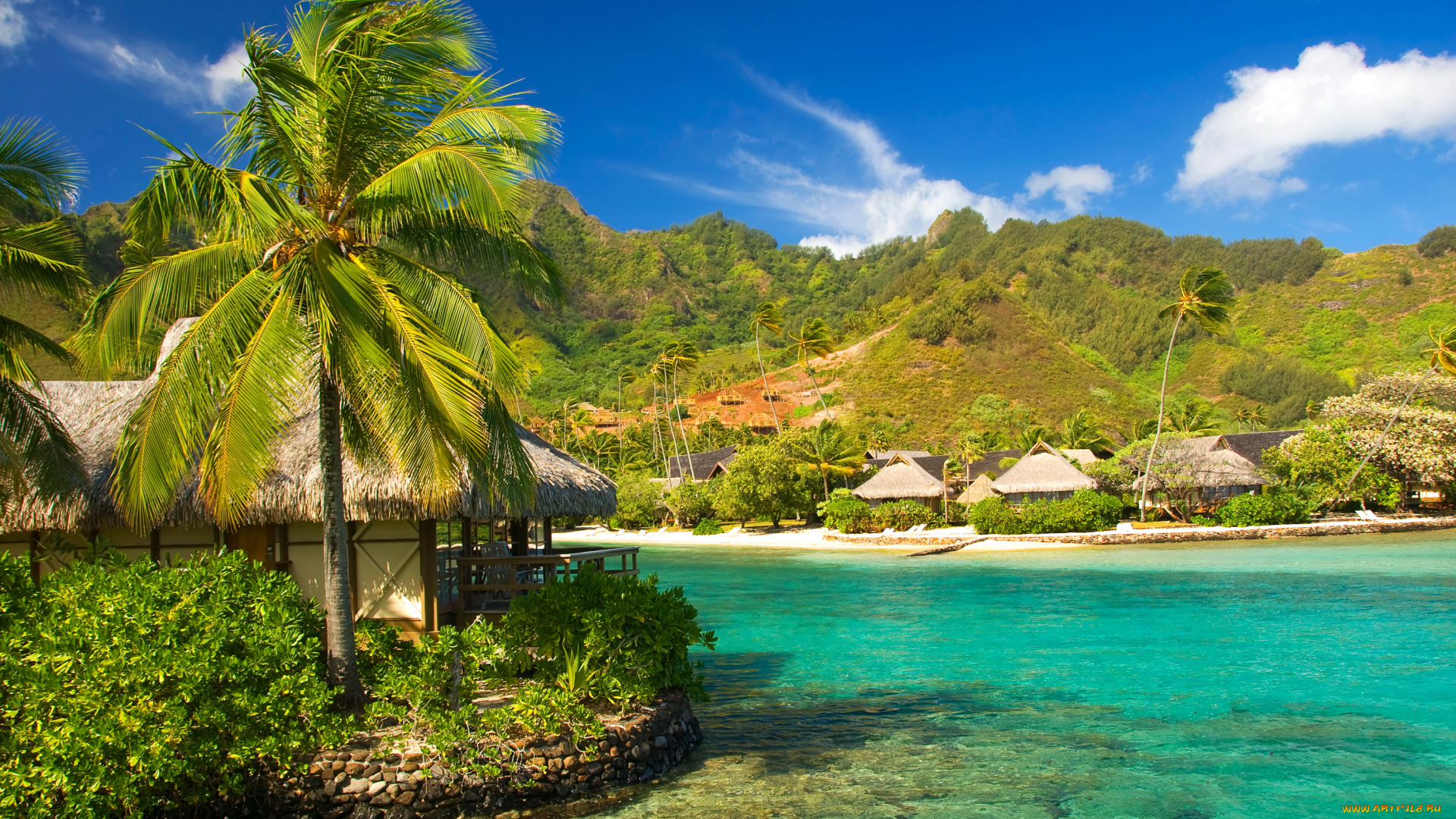 moorea, french, polynesia, природа, тропики, бунгало, море, горы