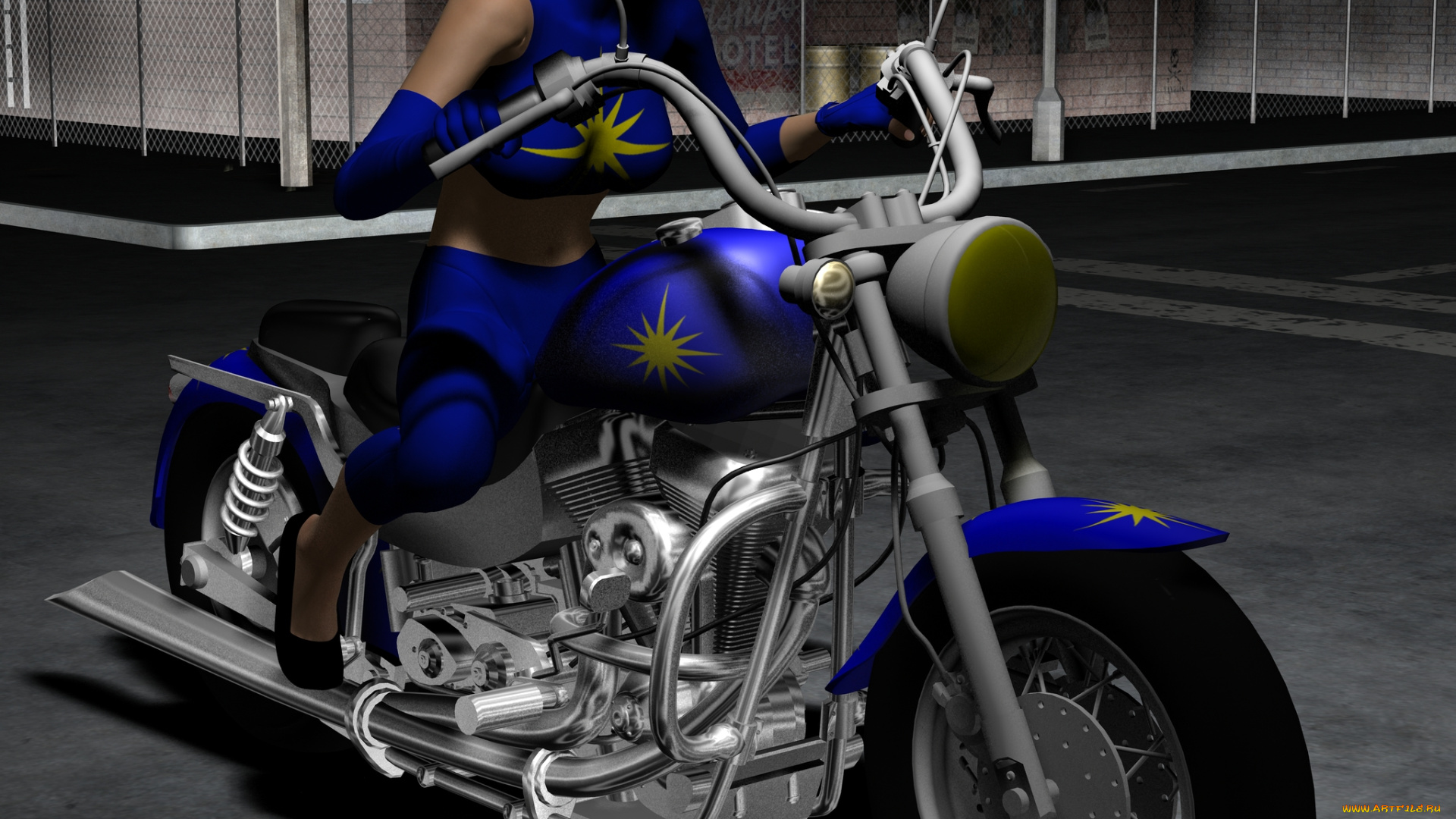мотоциклы, 3d, девушка, мотоцикл