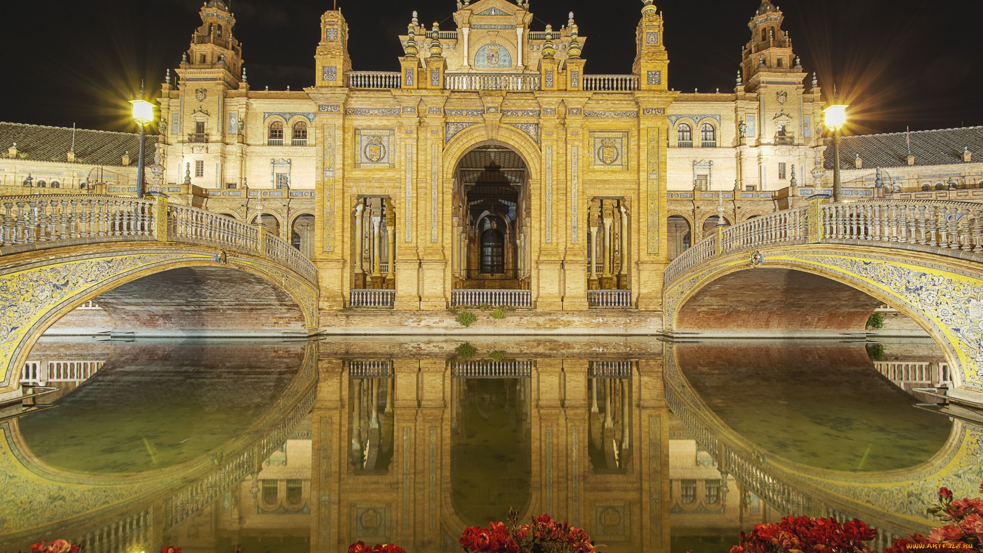 plaza, de, espana, seville, spain, города, севилья, испания, andalusia, площадь, испании, андалусия, испаня, река, мосты, отражение