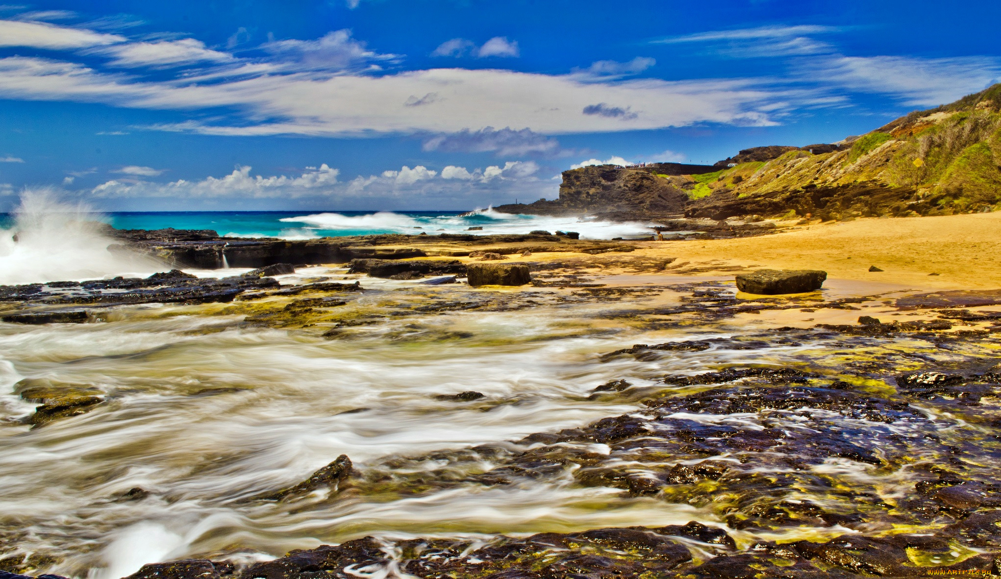 природа, побережье, океан, облака, рпибой, пляж, брызги