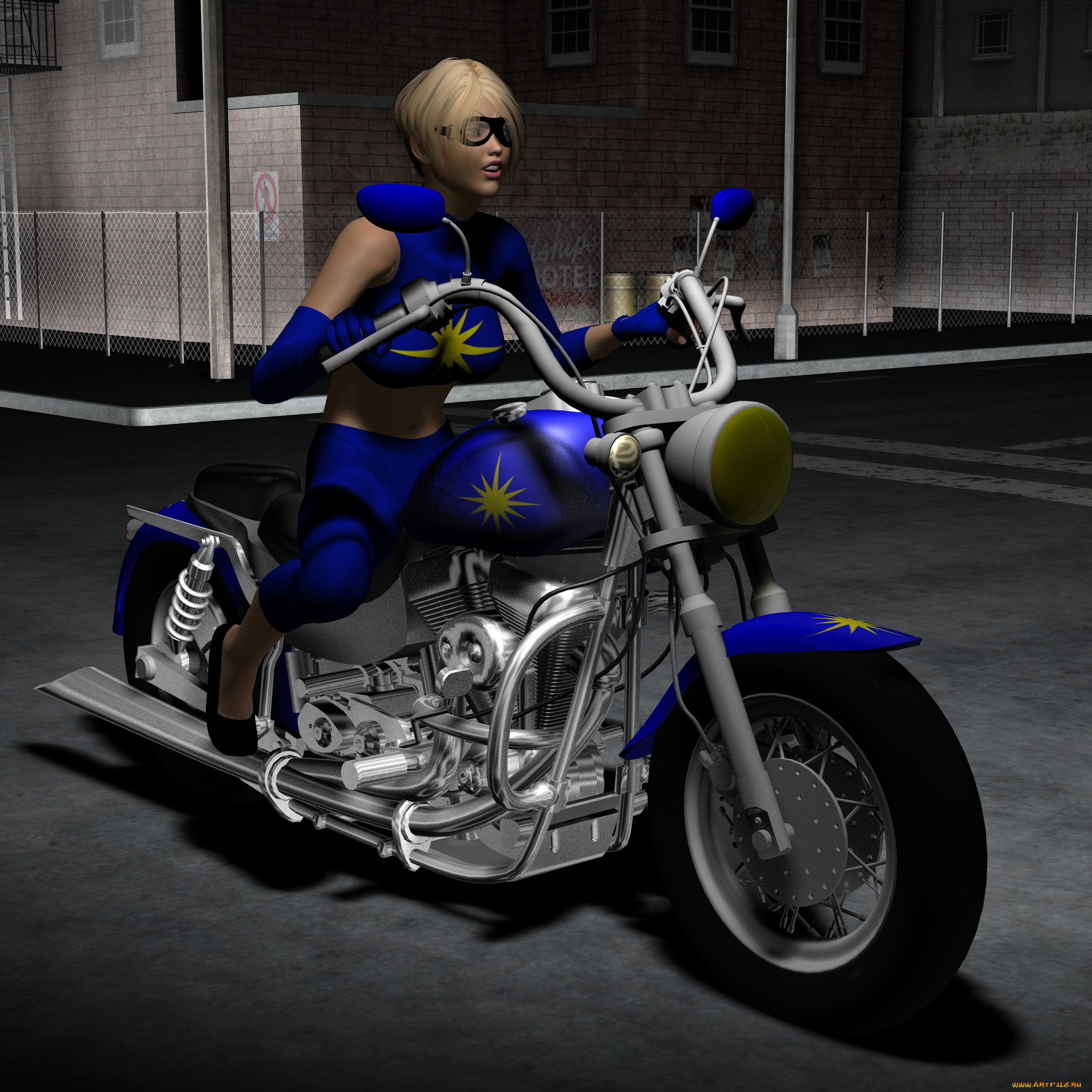 мотоциклы, 3d, девушка, мотоцикл