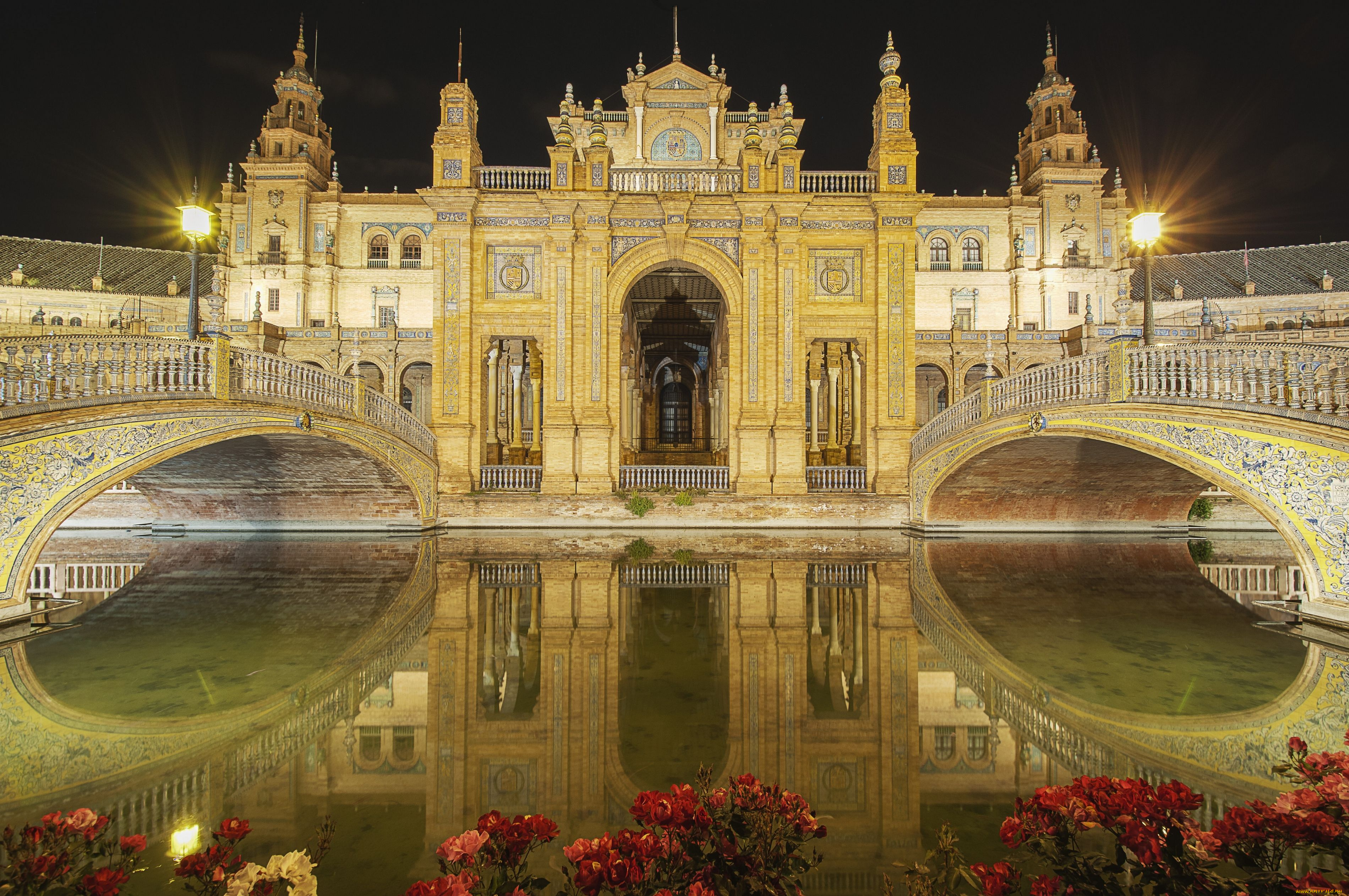 plaza, de, espana, seville, spain, города, севилья, испания, andalusia, площадь, испании, андалусия, испаня, река, мосты, отражение