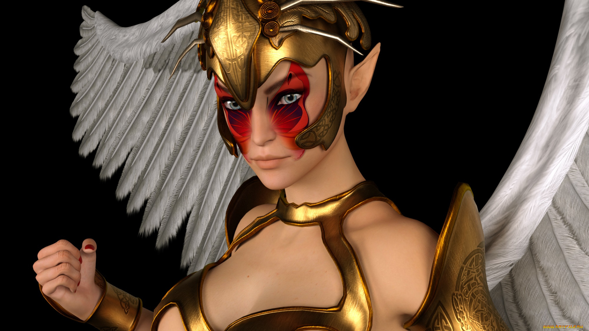 3д, графика, ангел, , angel, фон, ангел, эльфийка, взгляд, девушка