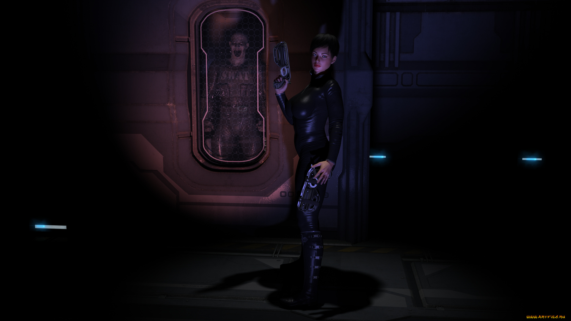 3д, графика, фантазия, , fantasy, фон, взгляд, девушка, оружие