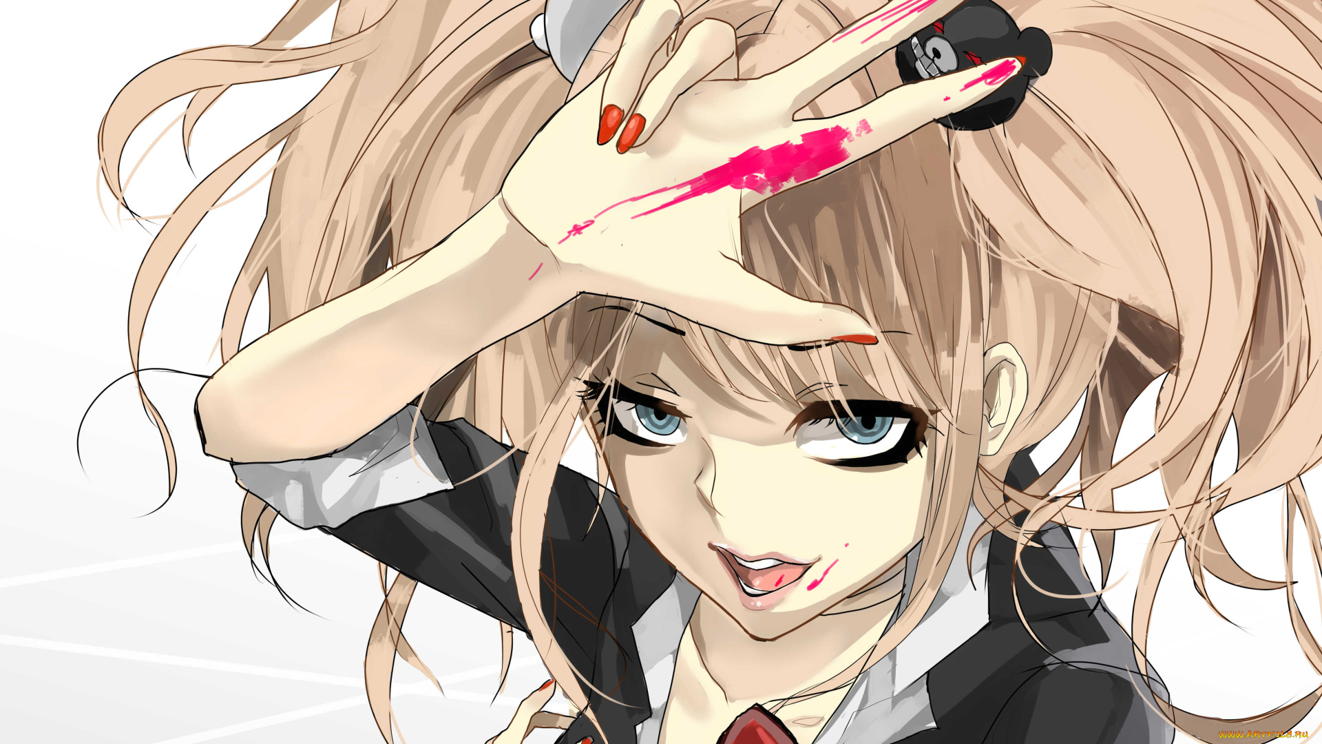 аниме, danganronpa, бант, краска, девушка