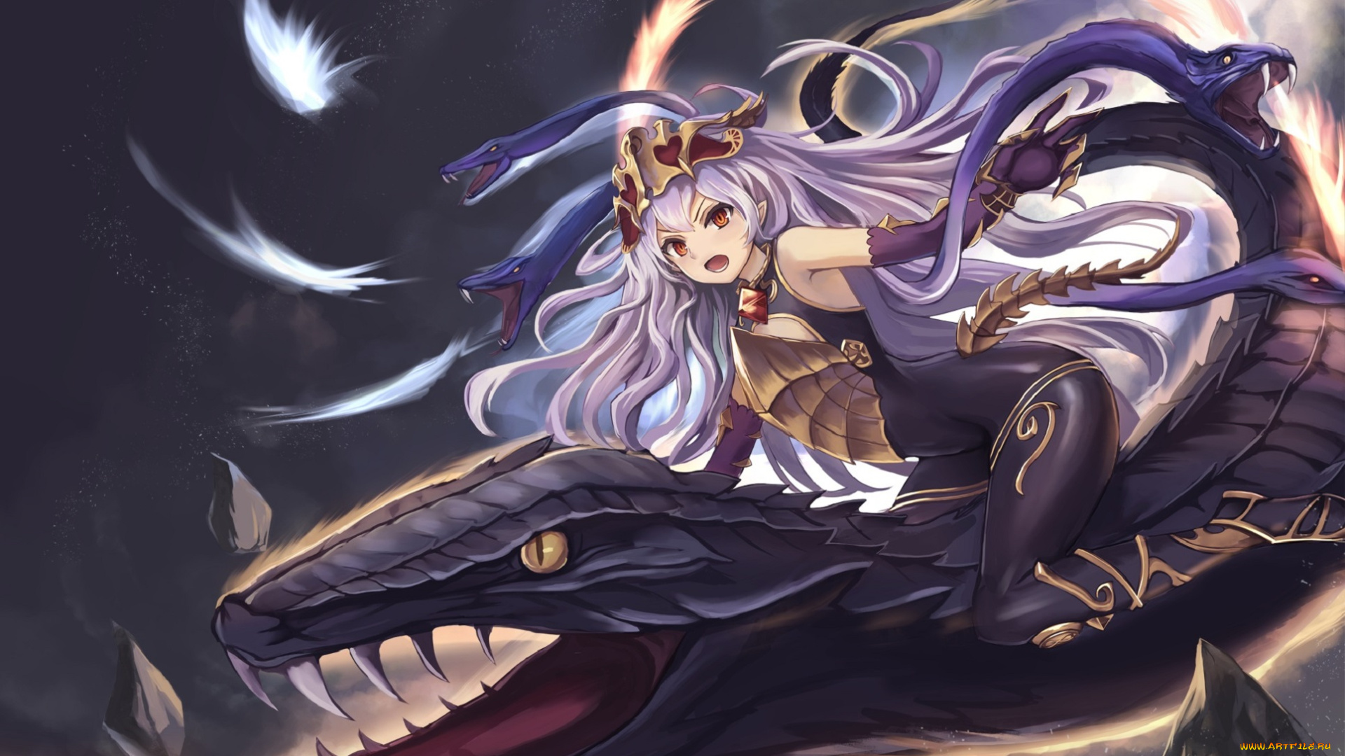 аниме, shingeki, no, bahamut, девушка, дракон, арт, medusa, shingeki, no, bahamut, eruthika