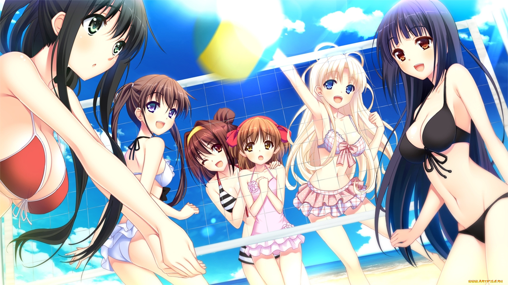 аниме, unknown, , другое, игра, лето, пляж, девушки