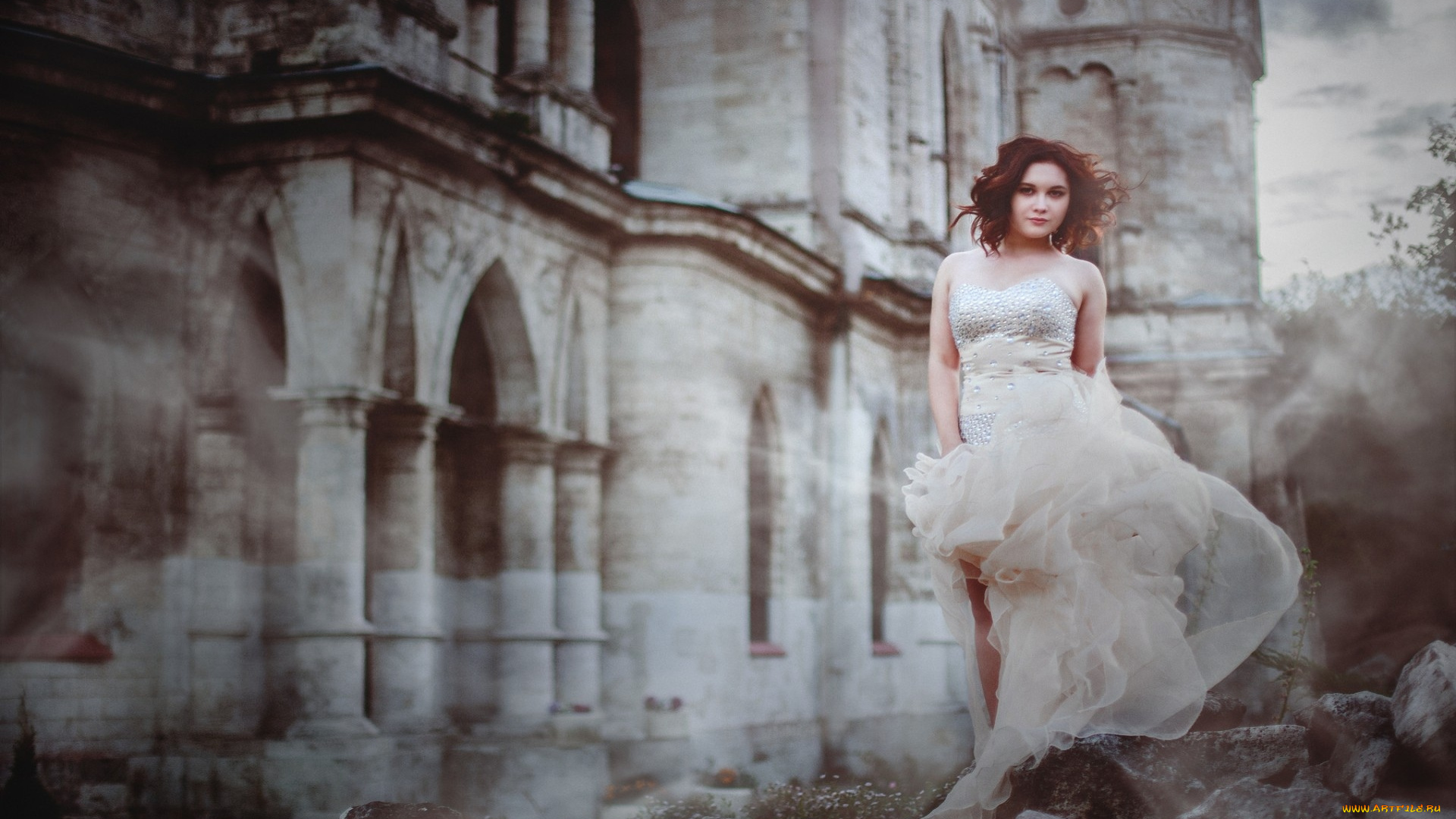 девушки, -unsort, , рыжеволосые, и, другие, девушка, белое, платье