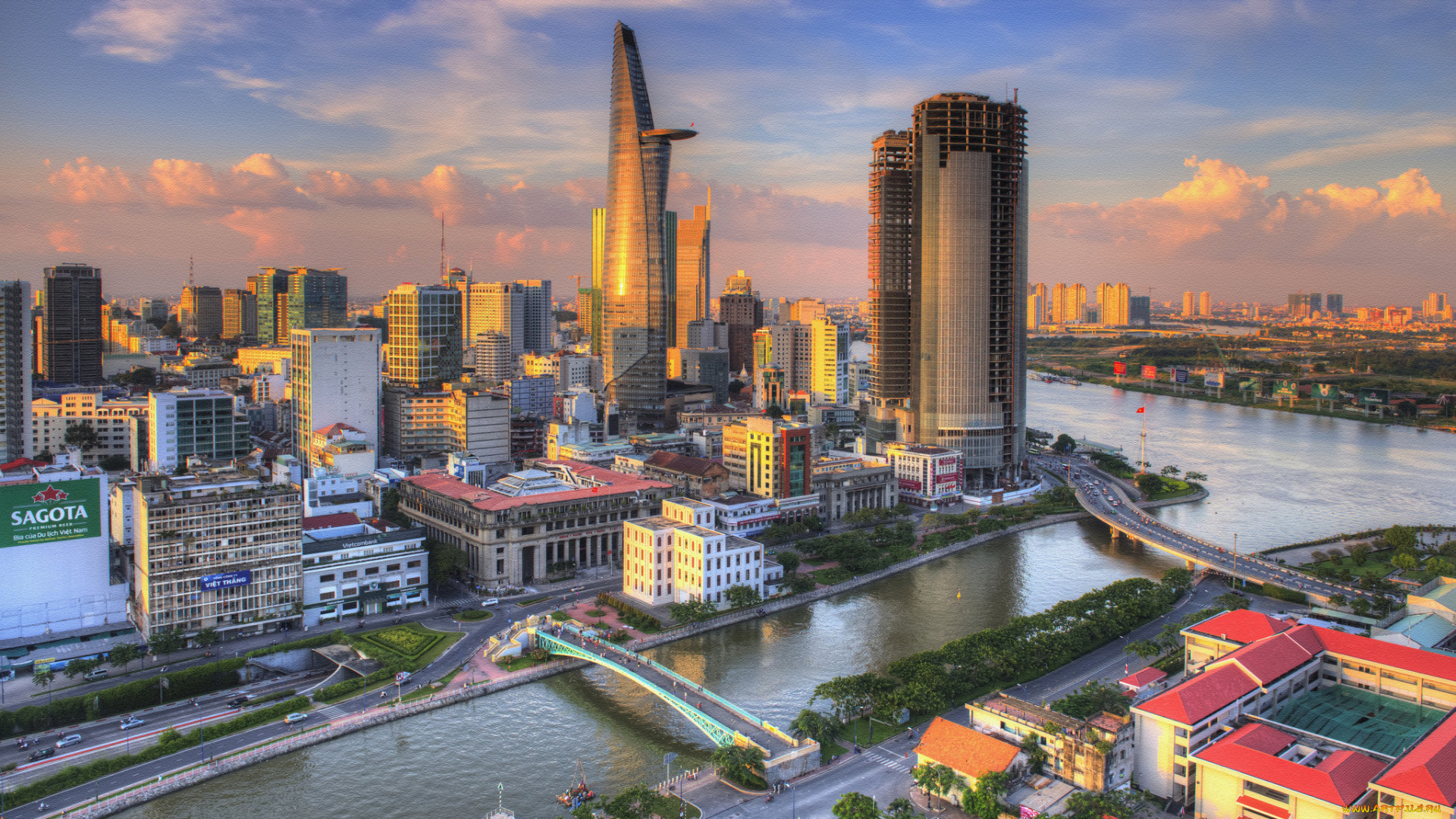 города, -, панорамы, высотка, река, обзор