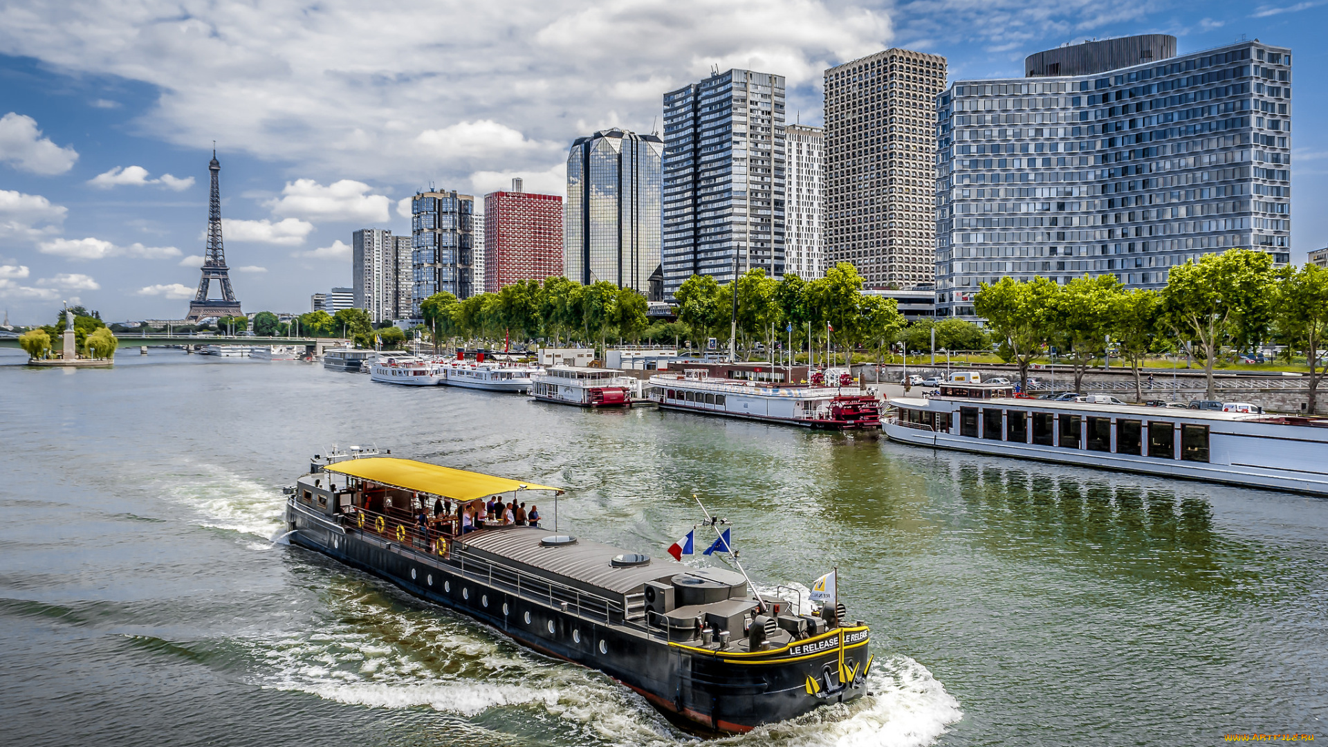 корабли, баржи, баржа, река