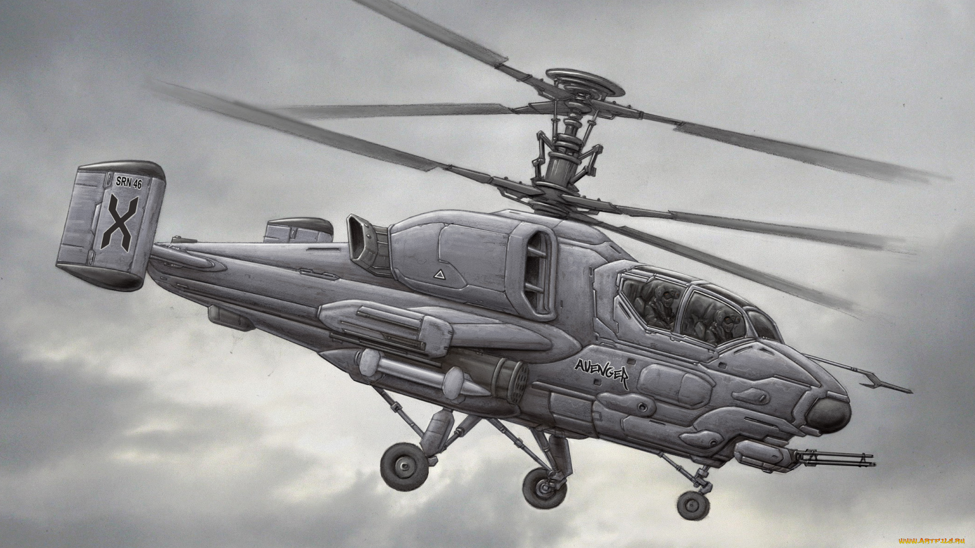 рисованное, авиация, полет, вертолет