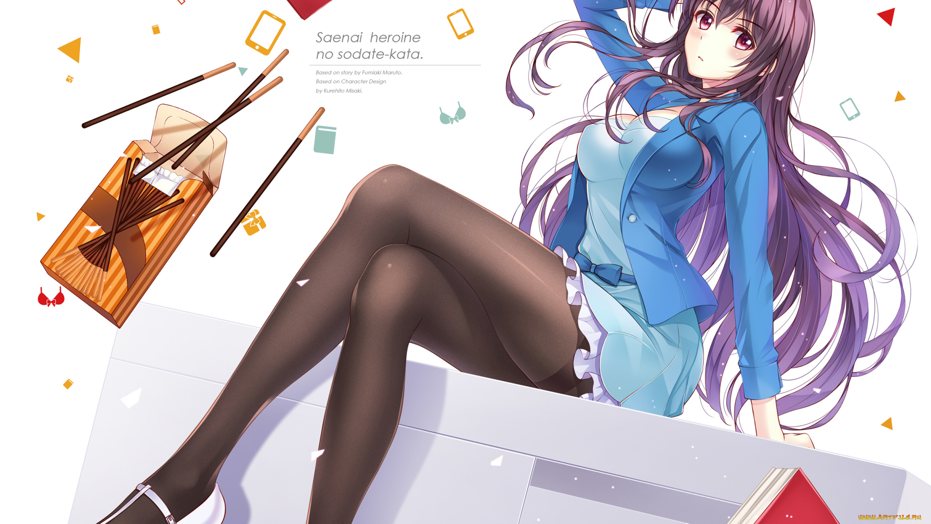 saenai, heroine, no, sodatekata, аниме, взгляд, фон, карандаши, книги, девушка