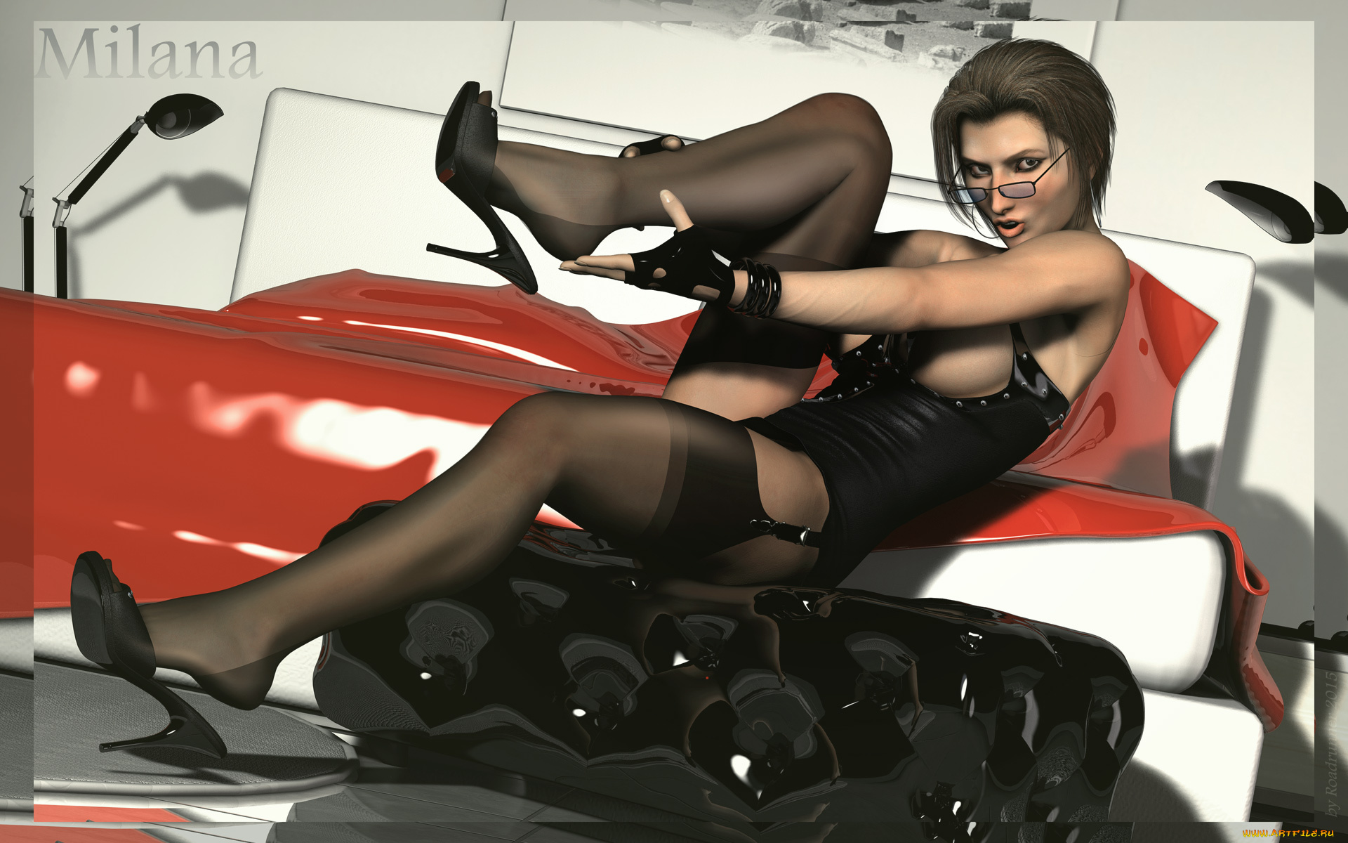 3д, графика, люди, , people, девушка, фон, взгляд, очки, имя, корсет, чулки