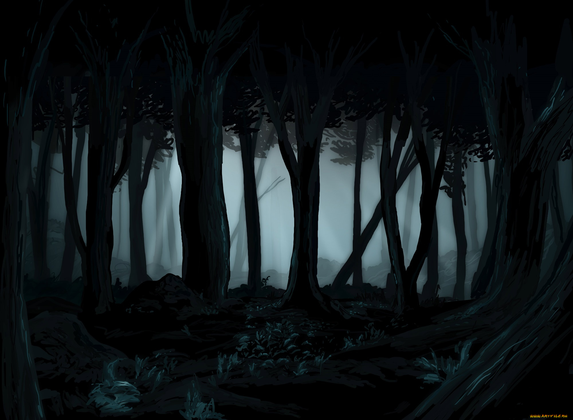 рисованное, природа, лес