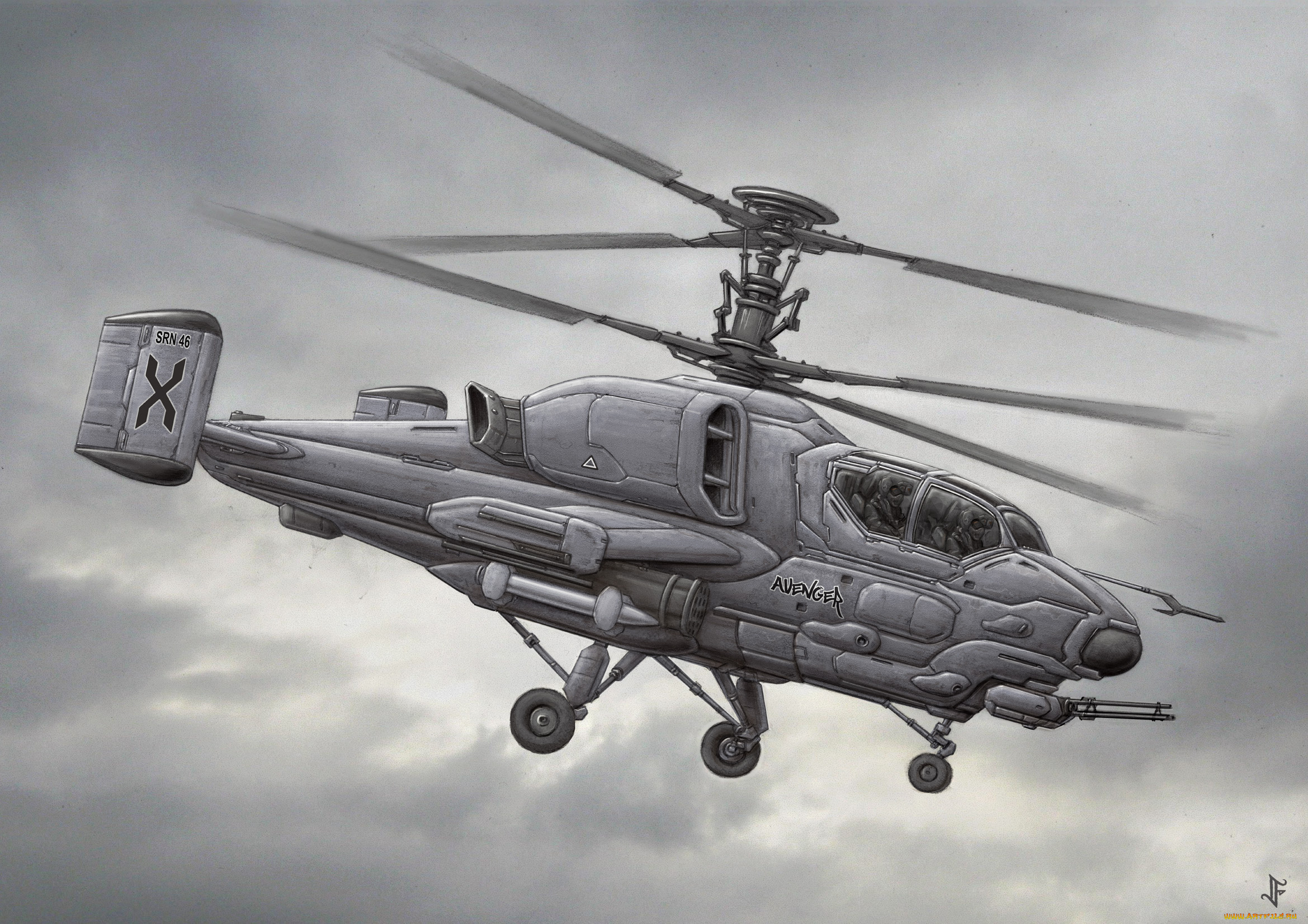 рисованное, авиация, полет, вертолет