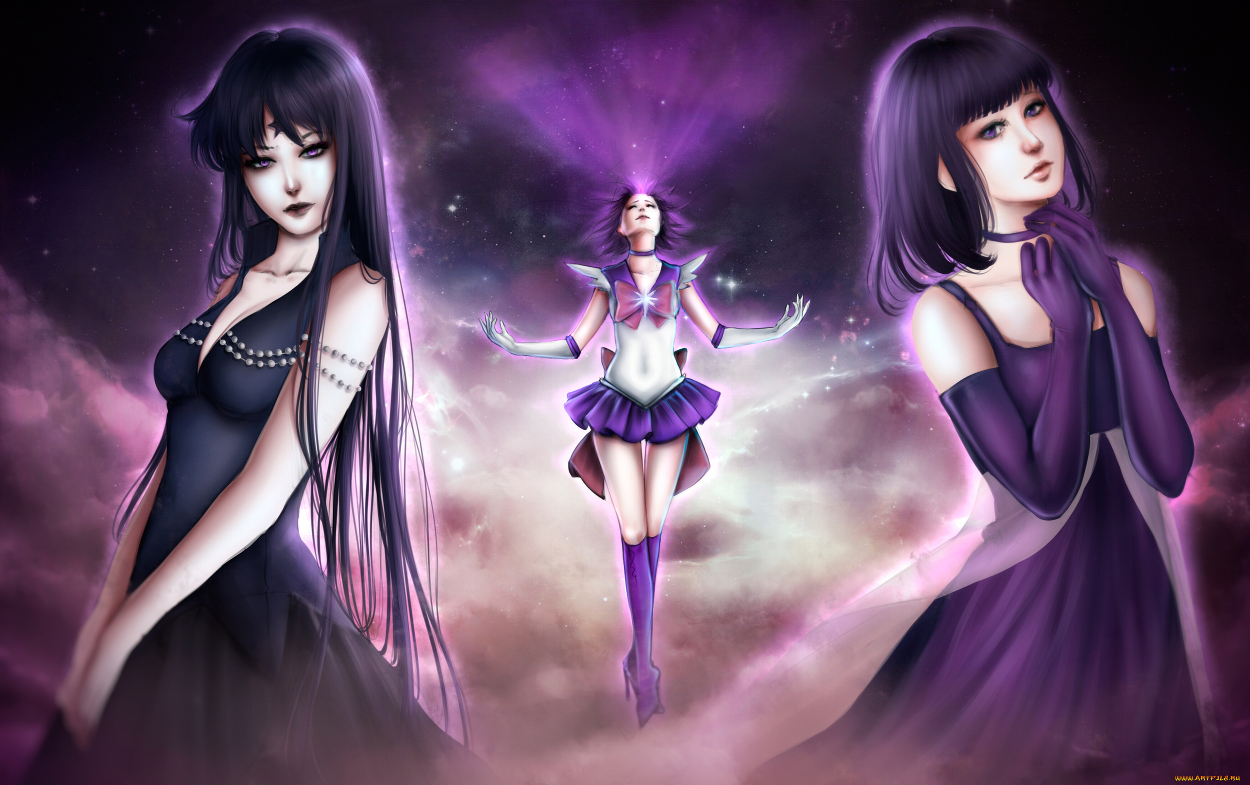 аниме, sailor, moon, небо, tomoe, hotaru, девушка, sailor, saturn, bishoujo, senshi, moon, бант, форма, звезды