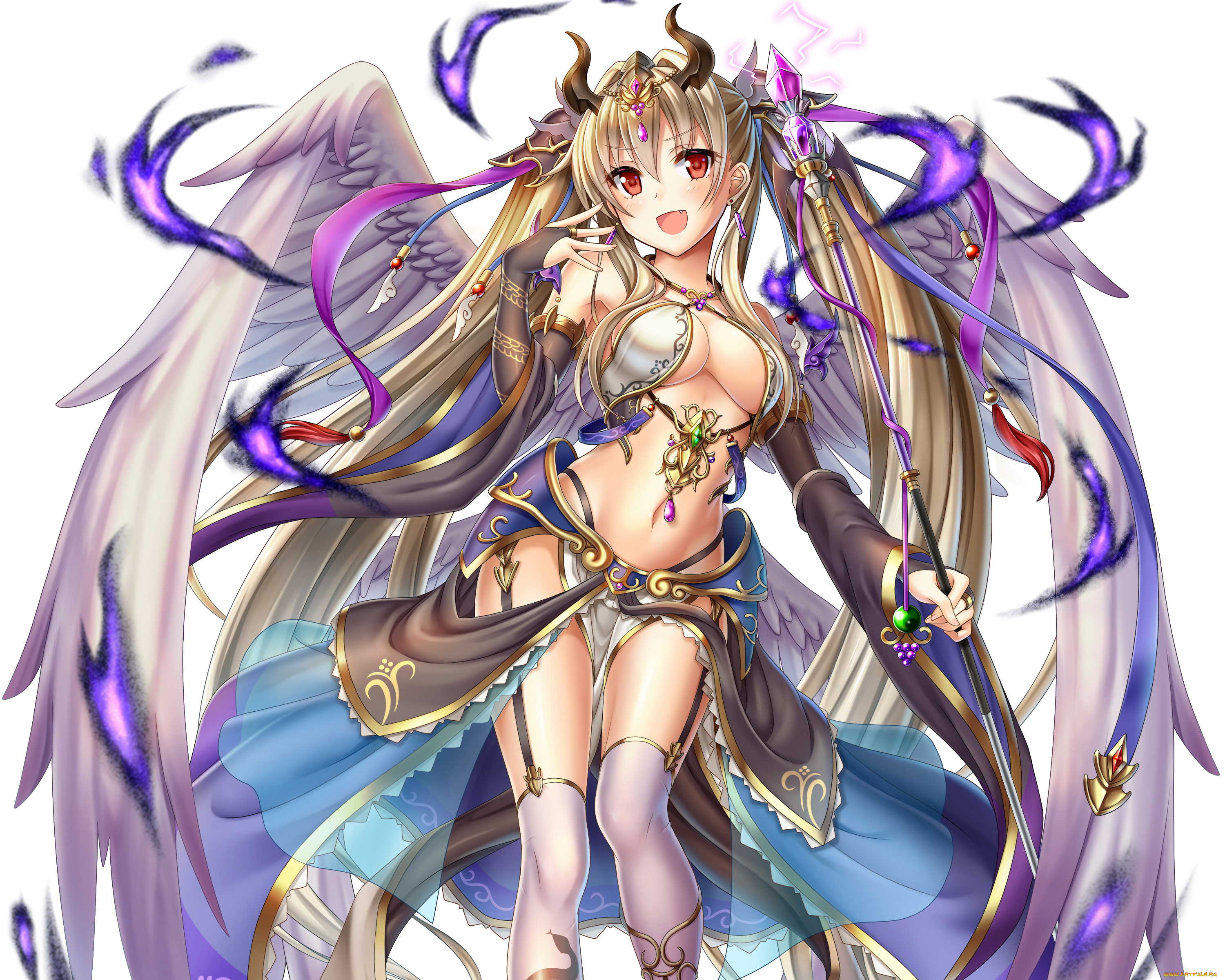 аниме, ангелы, , демоны, украшения, ангел, девушка, арт, магия, жезл