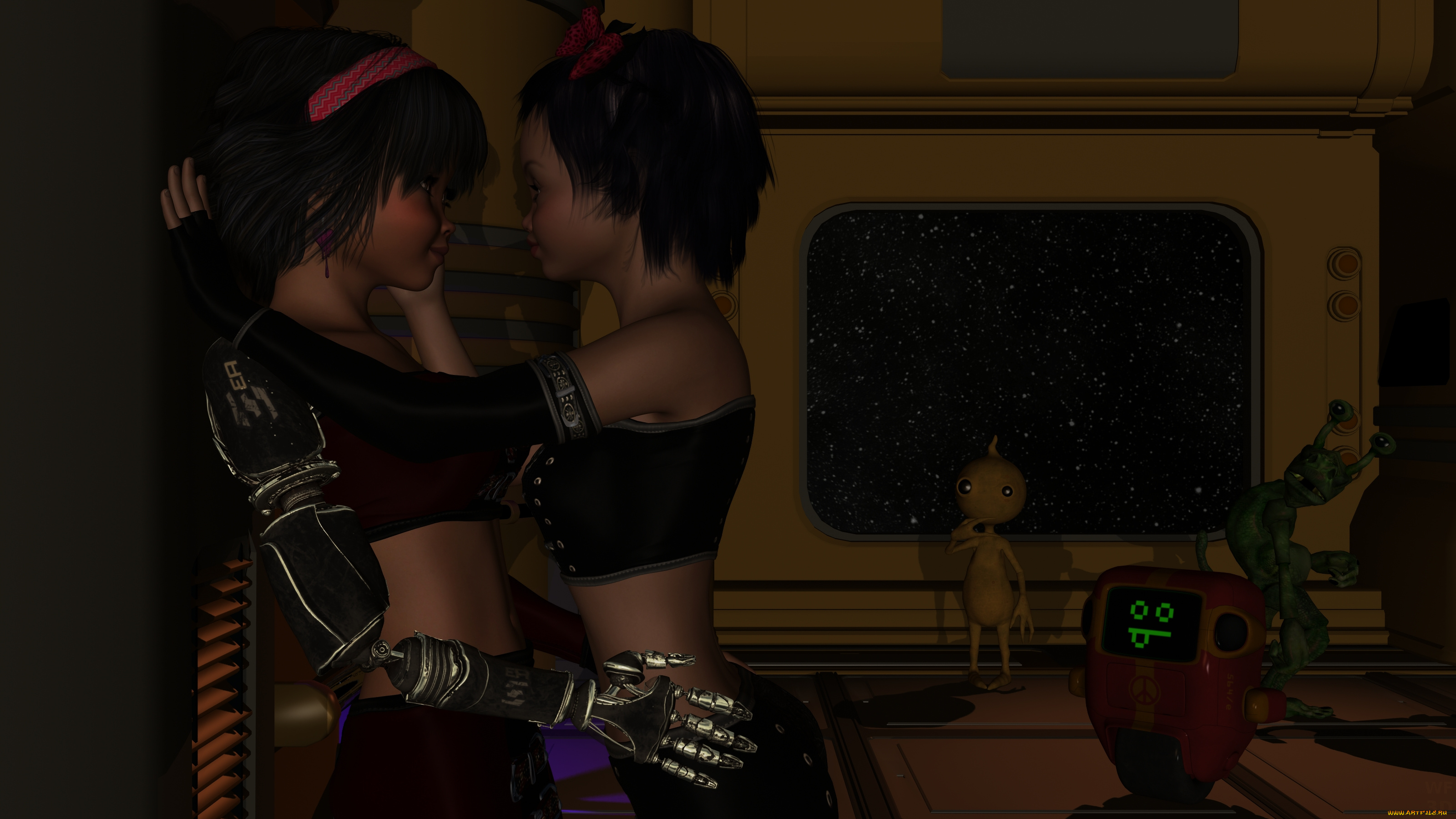 3д, графика, _science, fiction, девушки, взгляд, фон