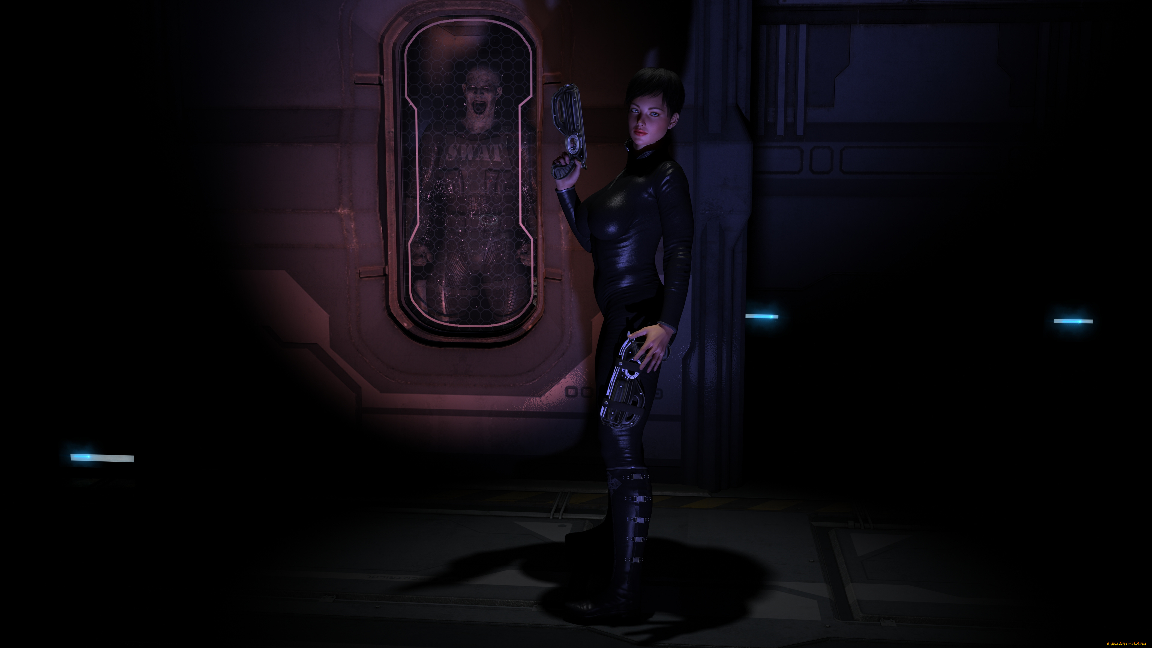 3д, графика, фантазия, , fantasy, фон, взгляд, девушка, оружие