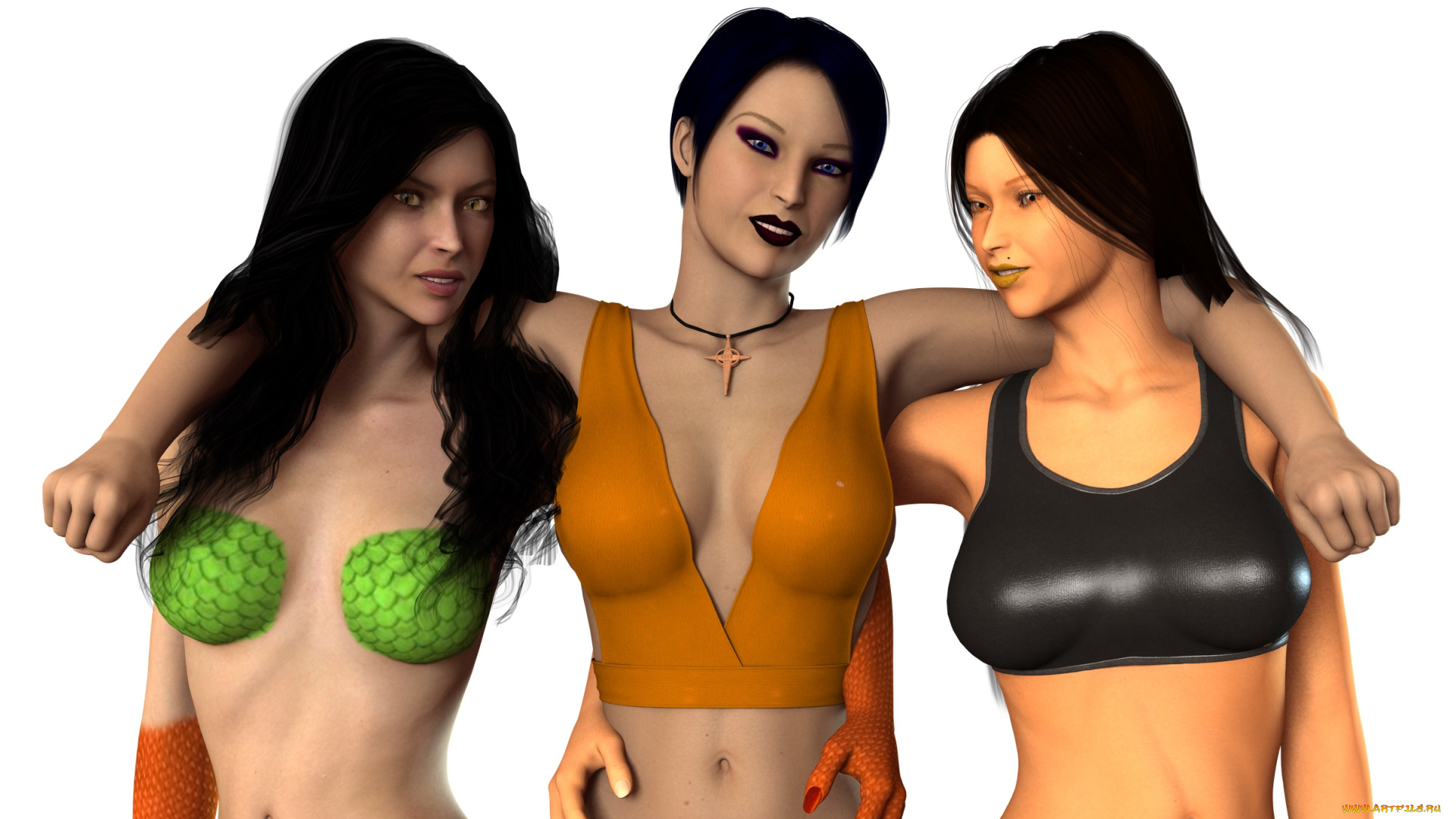 3д, графика, люди, , people, девушки, взгляд, фон